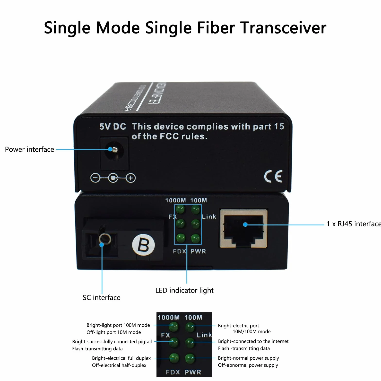 Gigabit Ethernet Media Converter 10/100/1000 Mb/s Konwerter światłowodowy RJ45 SC 5V Zewnętrzne źródło zasilania 2 opakowania