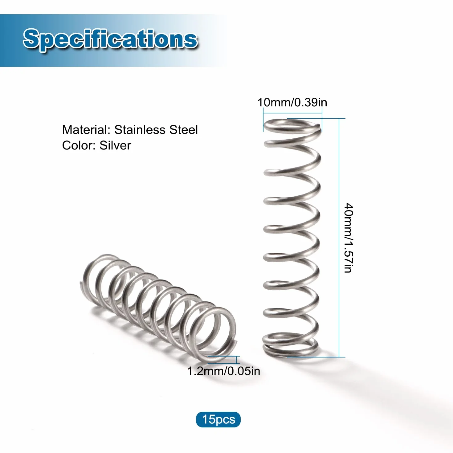 Sprężyny Ściskane ze Stali Nierdzewnej 1.2x10x40 mm 15 Sztuk