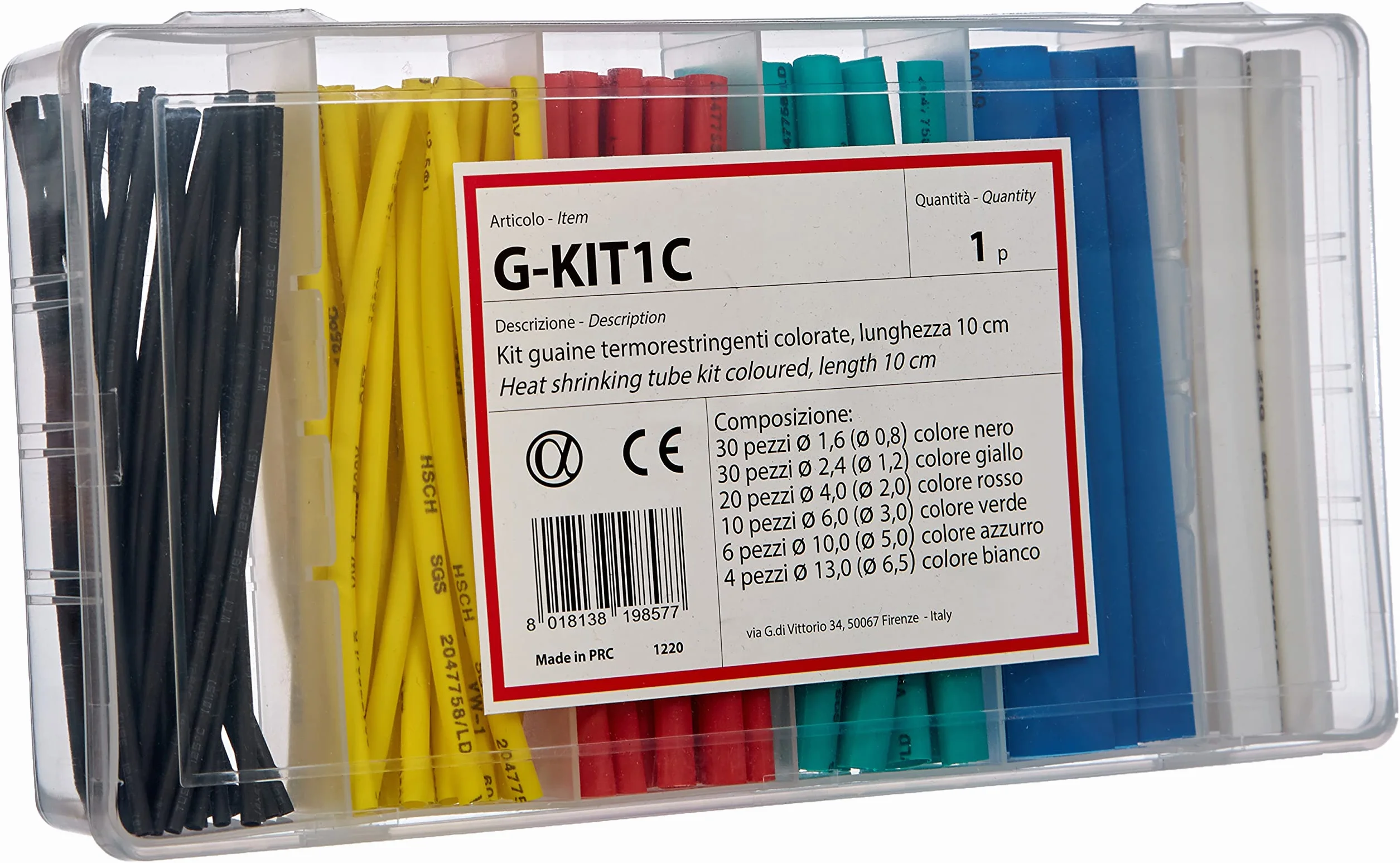 Arnocanali G-KIT1C Zestaw Rurek Termokurczliwych, Wielokolorowy, 100 Sztuk