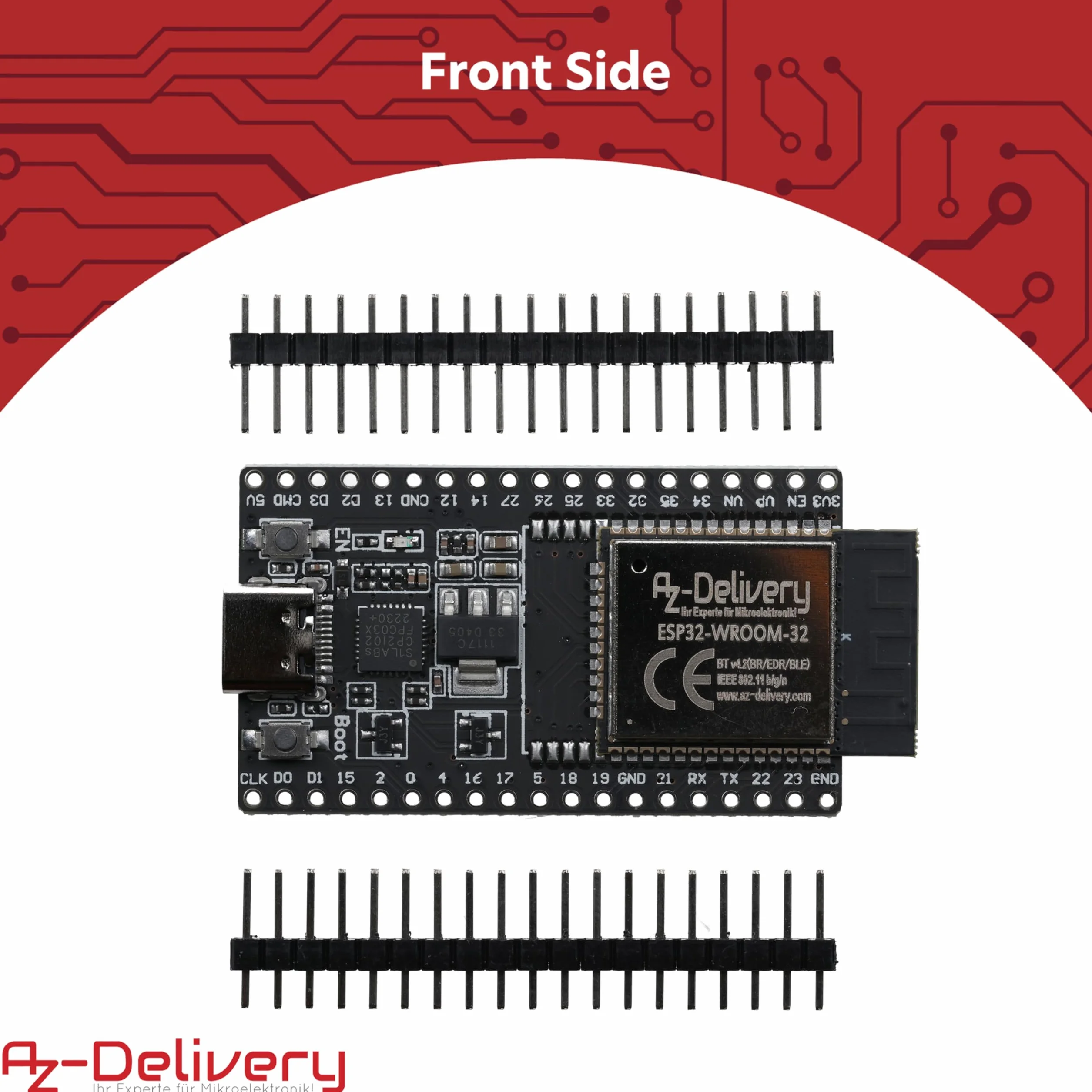 AZDelivery 1 x ESP32 Board Dev Kit C V4 NodeMCU WLAN WiFi Development Board nielutowana z gniazdem USB-C, kompatybilna z Arduino, w zestawie eBook (moduł następczy ESP32 Dev Kit C)