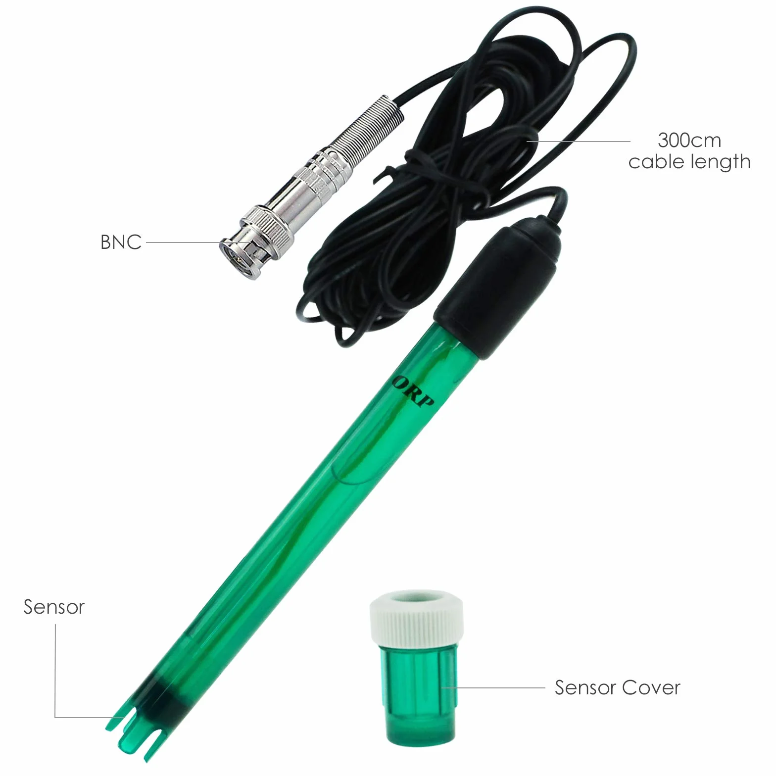 Elektroda Redox, wtyczka BNC, zapasowa sonda do miernika, kontrolera, kontrola potencjału oksydacji, długość 14 cm, średnica 1,2 cm, 300 cm, bardzo długi kabel