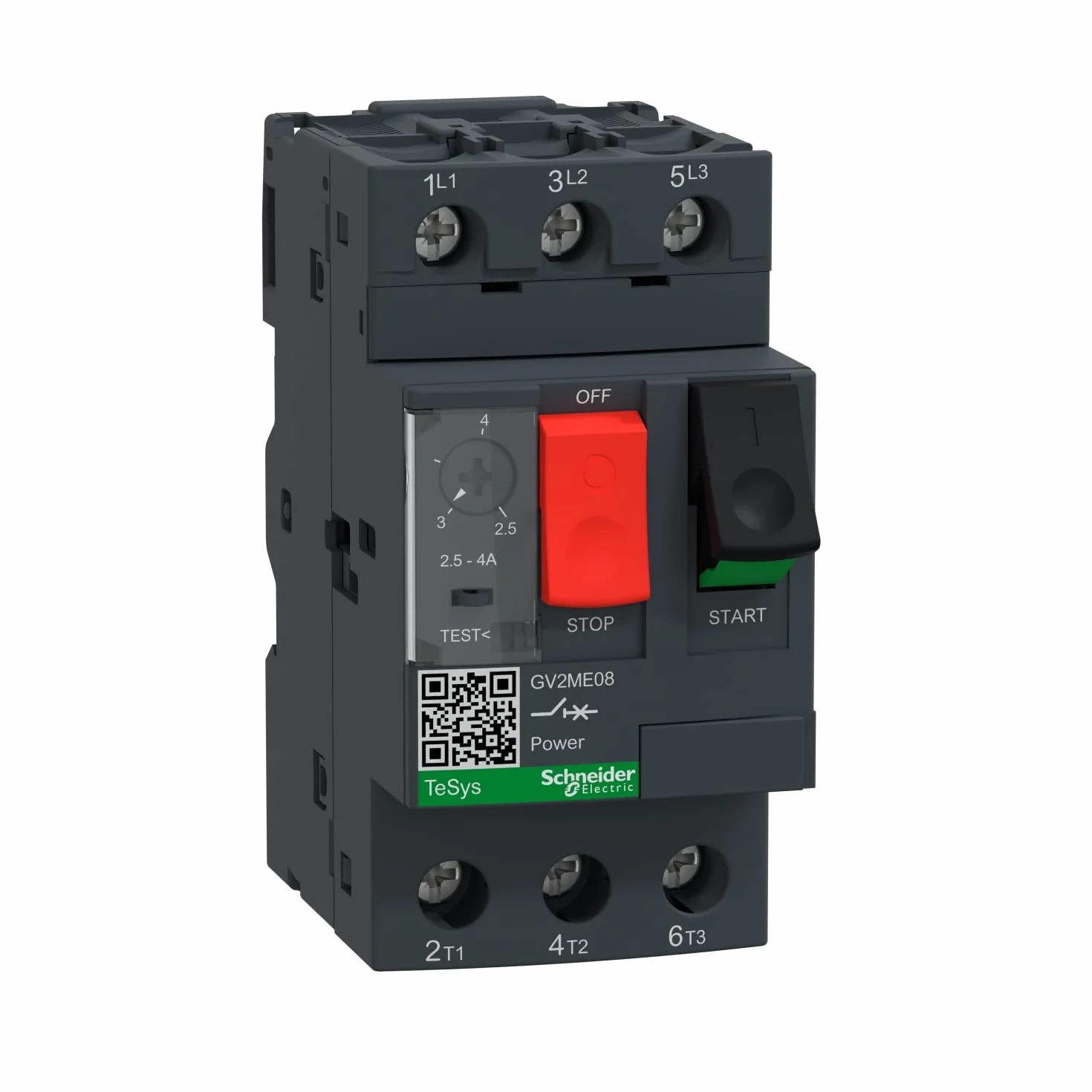 Schneider Electric GV2ME08 wyłącznik ochronny silnika 3p 2,5-4 A uruchamianie przycisku przyłącze śrubowe 45 x 89 x 78,2 mm