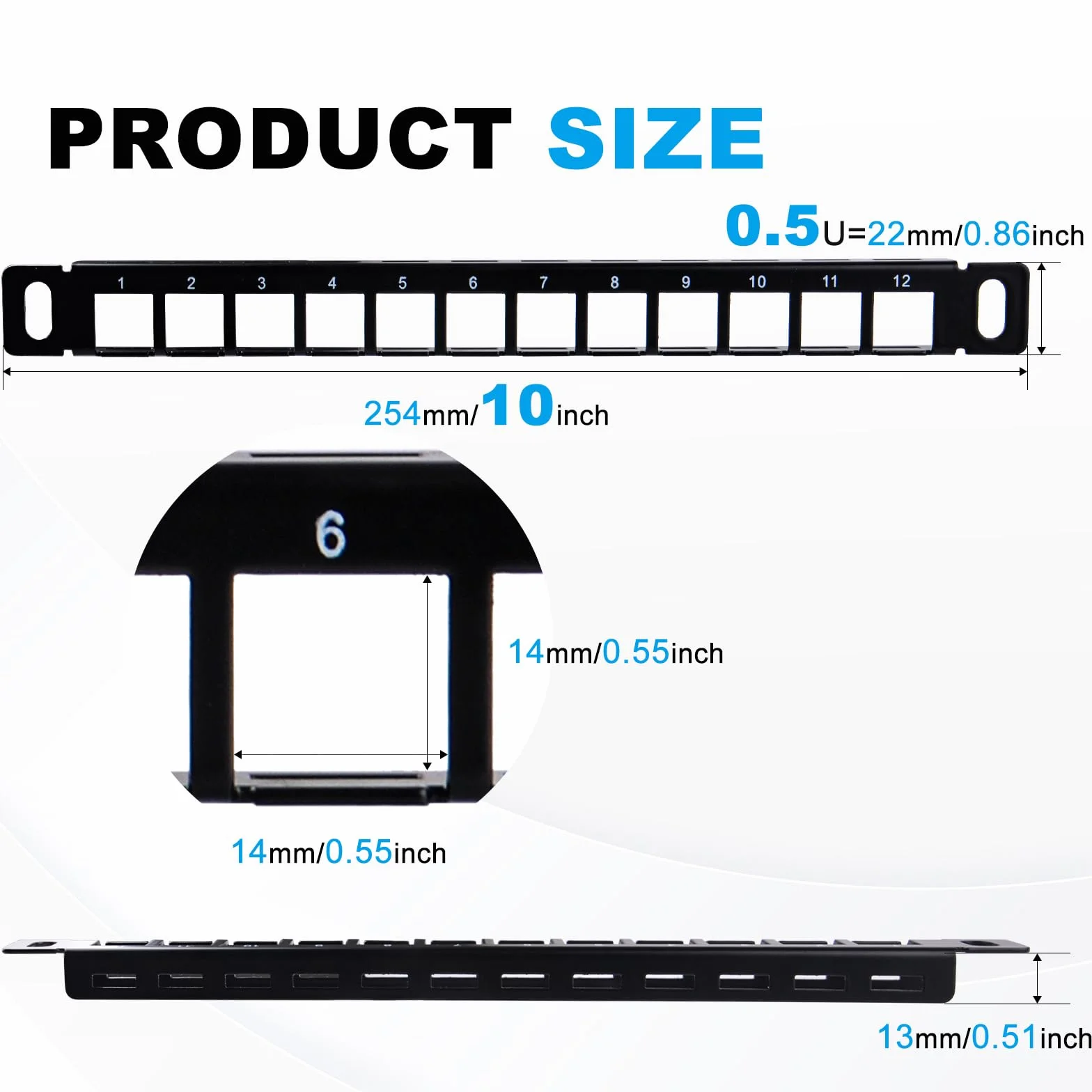 GeeekPi 12-portowy panel poprawek klawiszowych, 0.5U CAT5/CAT5e/CAT6/CAT6a Panel poprawek sieciowych dla DeskPi RackMate T1/T0/T2 Rackmount i 10-calowa szafa serwerowa/sieciowa
