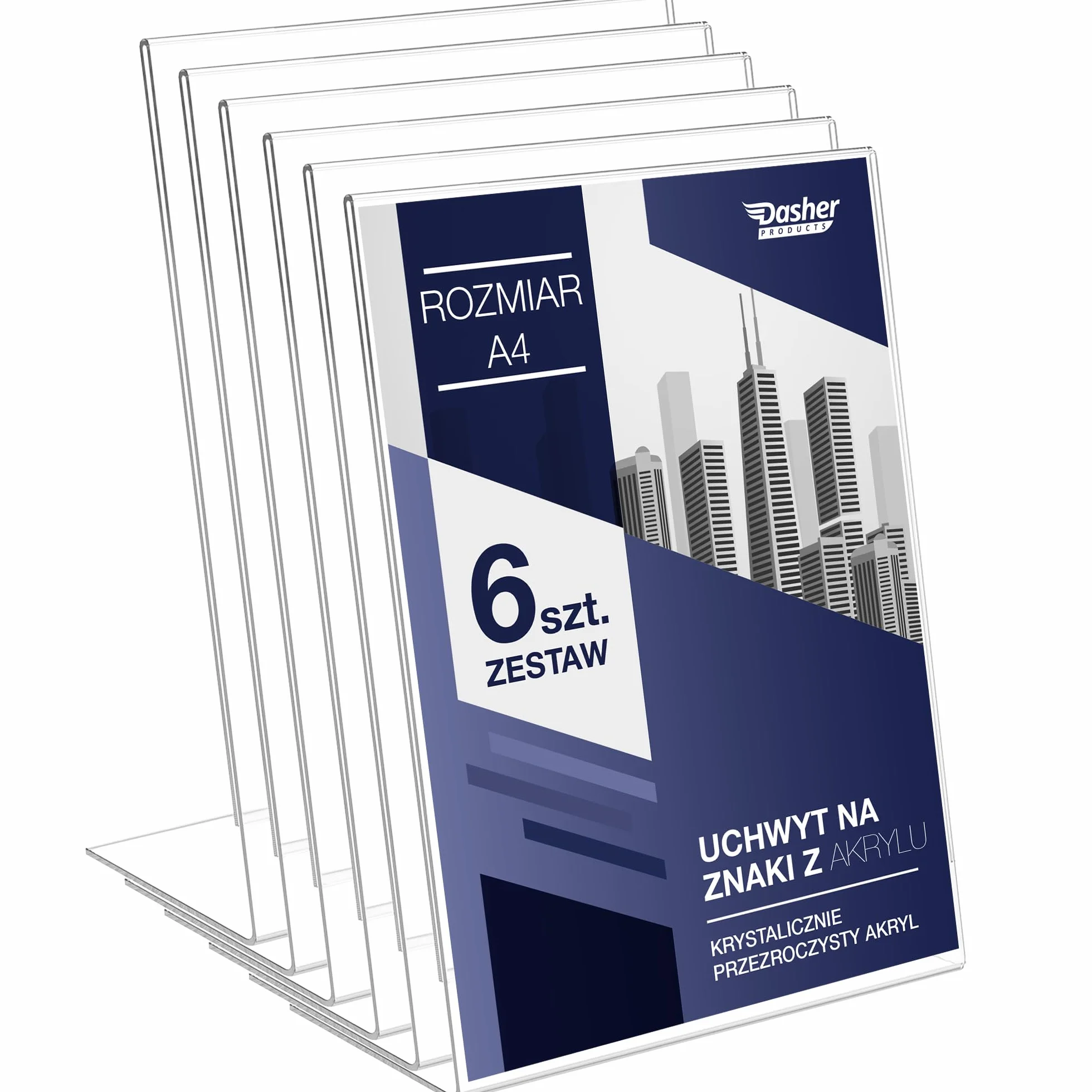 Pochylony Uchwyt na Plakaty z Akrylu A4 – 6 Sztuk, Pionowe Ramki na Reklamy, Przezroczysta Ramka na Znaki, Ulotki, Menu, Plakaty i Wydruki. Skośny Stojak Informacyjny do Domu, Biura i Sklepu