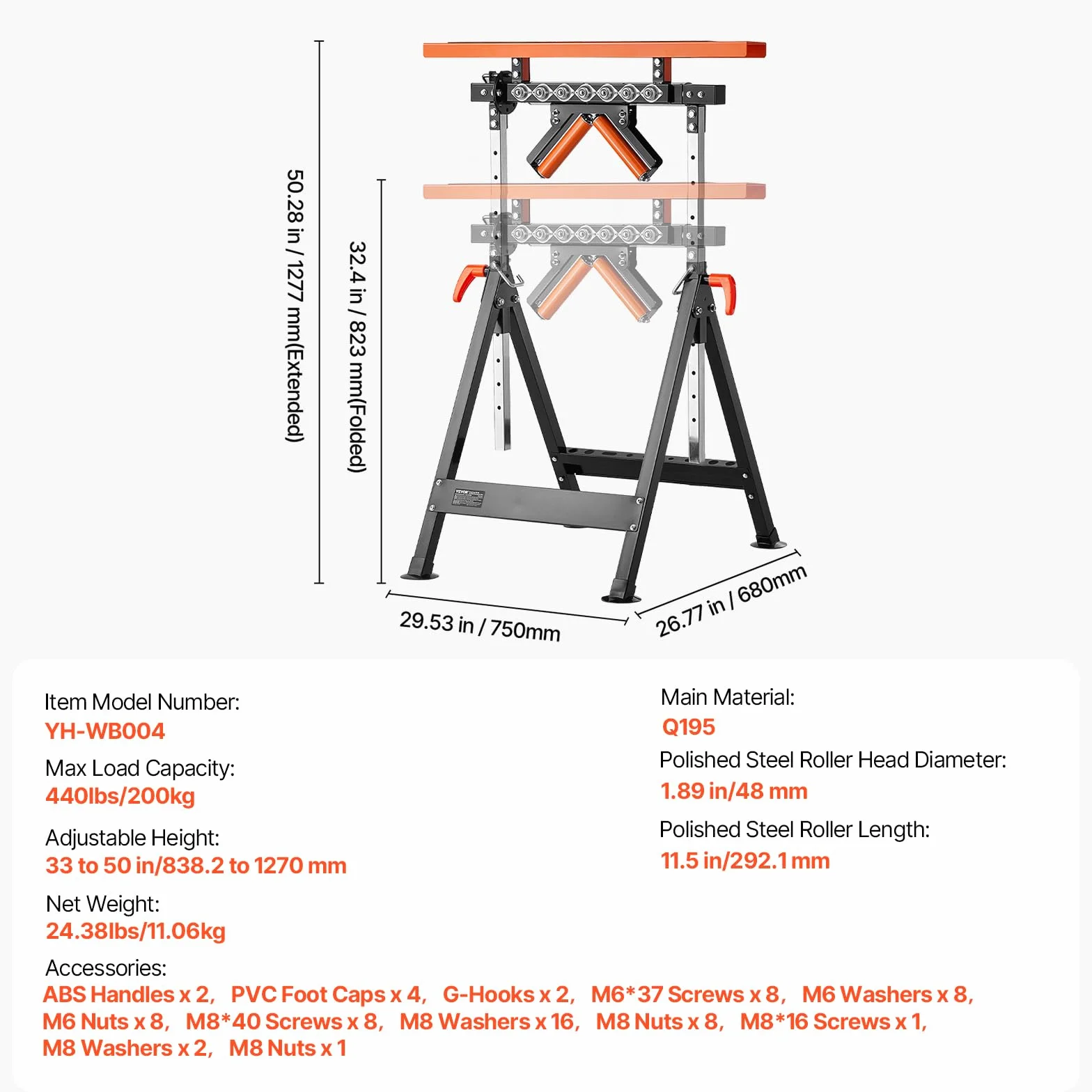 VEVOR Stojak na kółkach 4 w 1, 200 kg, stojak rolkowy 84-127 cm, z regulacją wysokości, stojak roboczy z zębatką i polerowaną, wielokierunkową głowicą rolki, do wylewki piły stołowej, podpórka