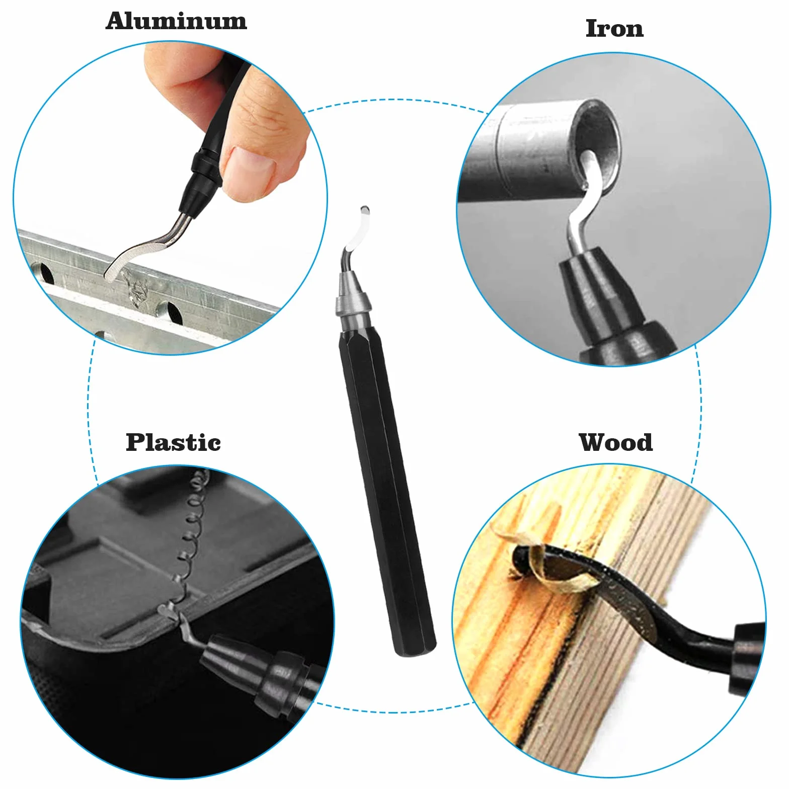 QIMEI-SHOP Narzędzie do usuwania zadziorów z 10 ostrzami, obracany o 360°, metalowy uchwyt, narzędzie do usuwania zadziorów do drukarki 3D, tworzywo sztuczne, aluminium, stal nierdzewna, 11 sztuk