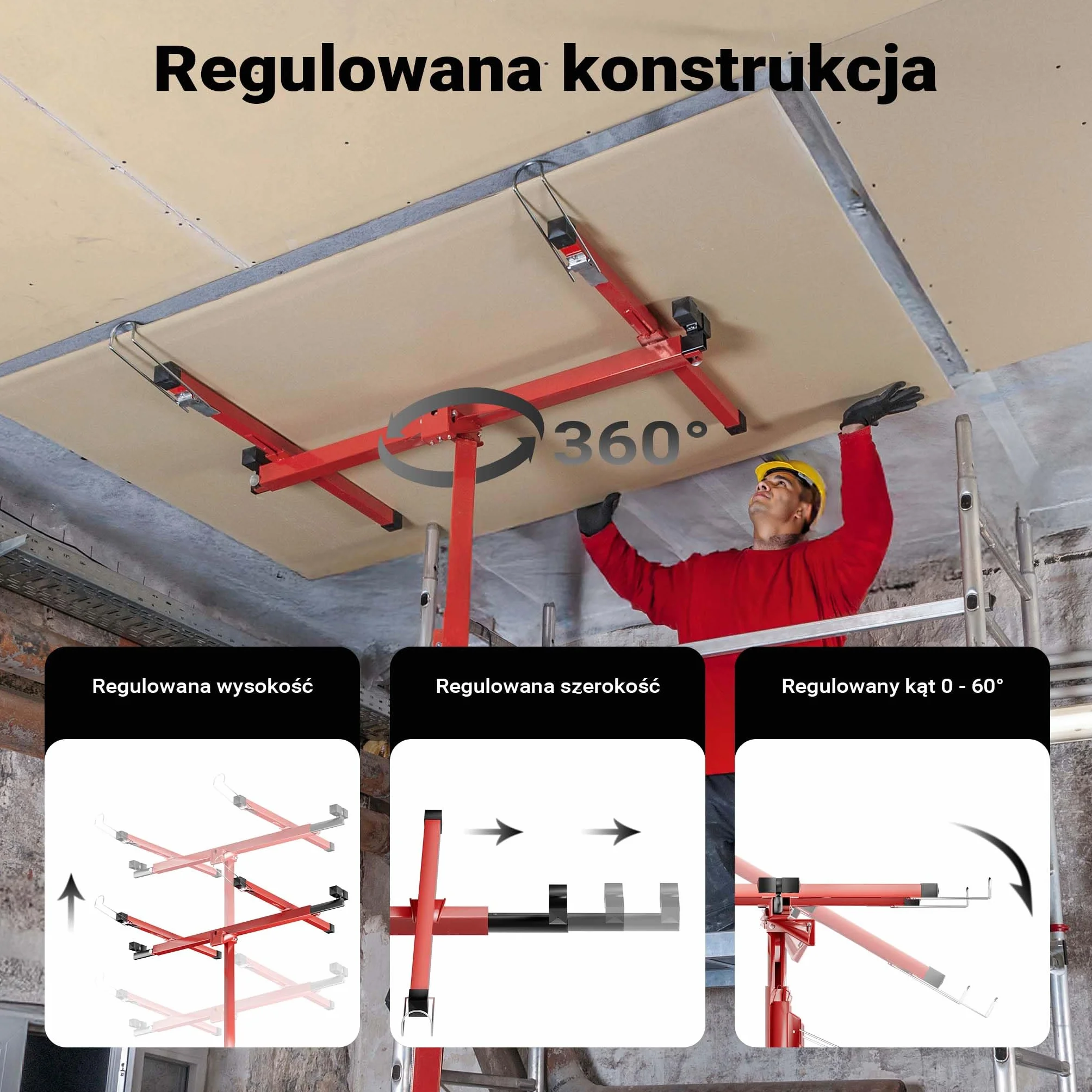 Podnośnik do płyt XXL Zestaw pomoc montażowa XXL 350cm + 140cm wydłużenie do maks. 465cm i 68kg