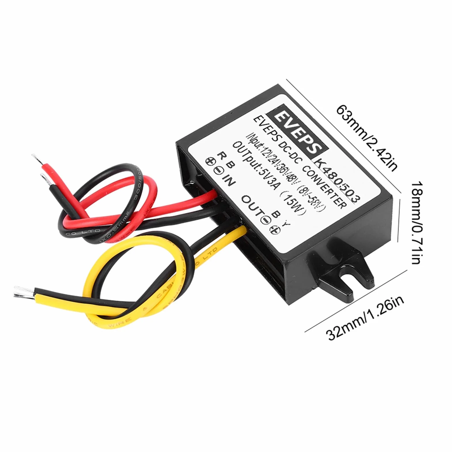 Akozon Przetwornica Napięcia DC-DC 12V-48V do 5V 3A Obniżająca Moduł Zasilacza