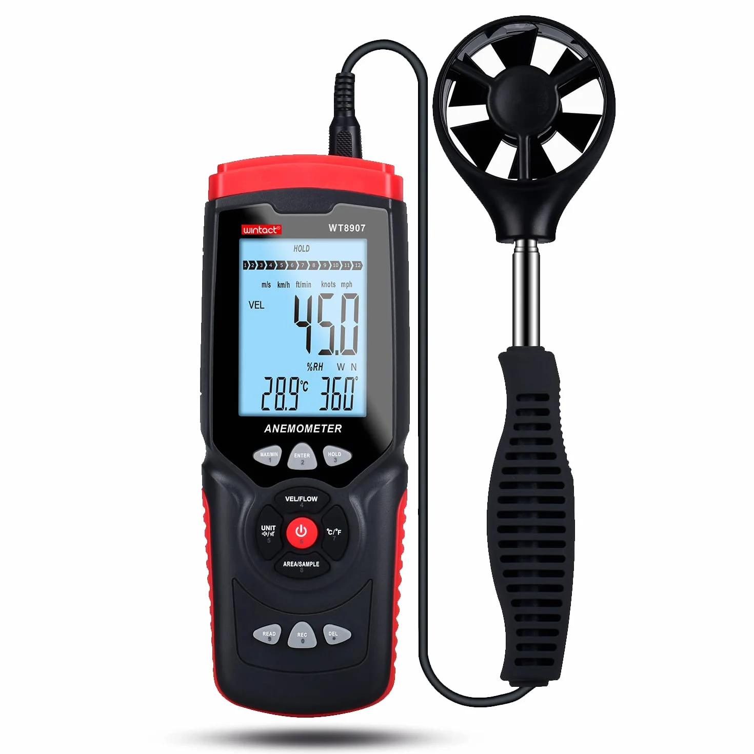 Cyfrowy anemometr USB Ręczny miernik prędkości wiatru tester temperatury przepływu powietrza
