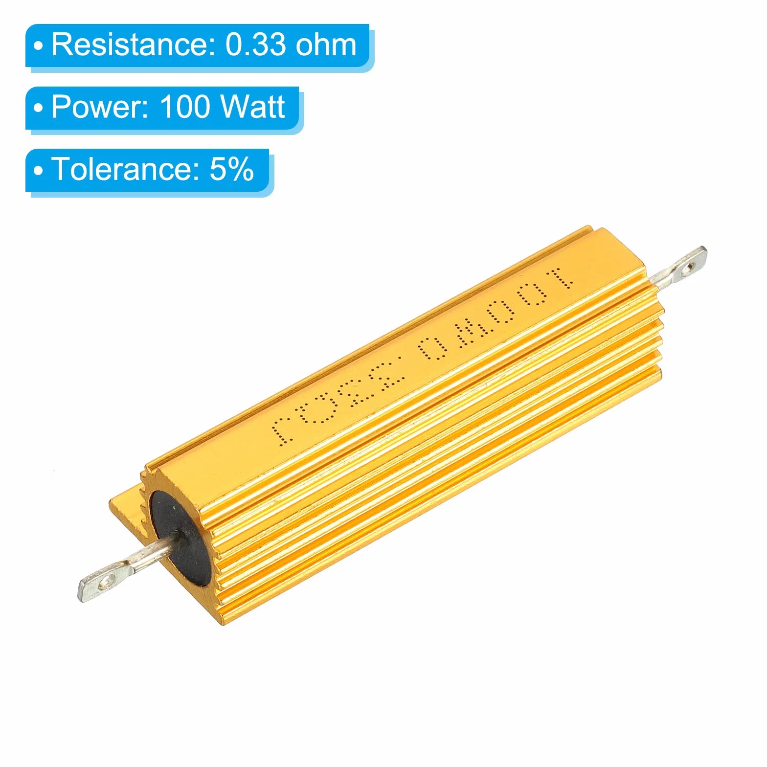 PATIKIL 100W 0.33 Ohm Aluminiowa obudowa rezystor, 2 Pakiet Aluminium Obudowa Rezystor Hostowany Obudowa Uzwojone Rezystory Gwint Moc Rezystor, Złoty