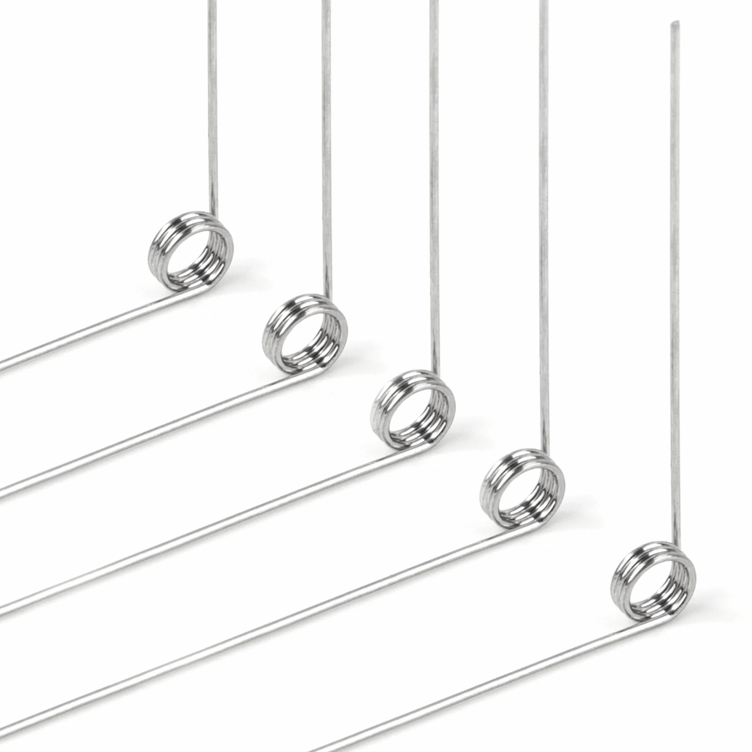 10 szt. sprężyn skrętnych ze stali nierdzewnej średnica drutu 0,3 mm średnica wewnętrzna 2 mm długość ramienia 20 mm kąt 90° 3 obroty lewy 0,3 x 20 mm