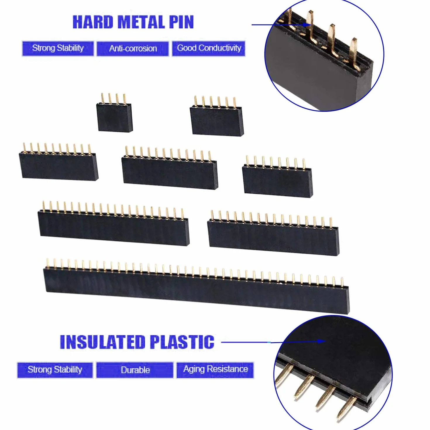RUNCCI-YUN 60 sztuk 2,54 mm Pin Header Connector, Zestaw taśm nagłówka kołka do płytki PCB, (4/6/8/10/12/16/20/40 pinów) dla Arduino Stackable Shield
