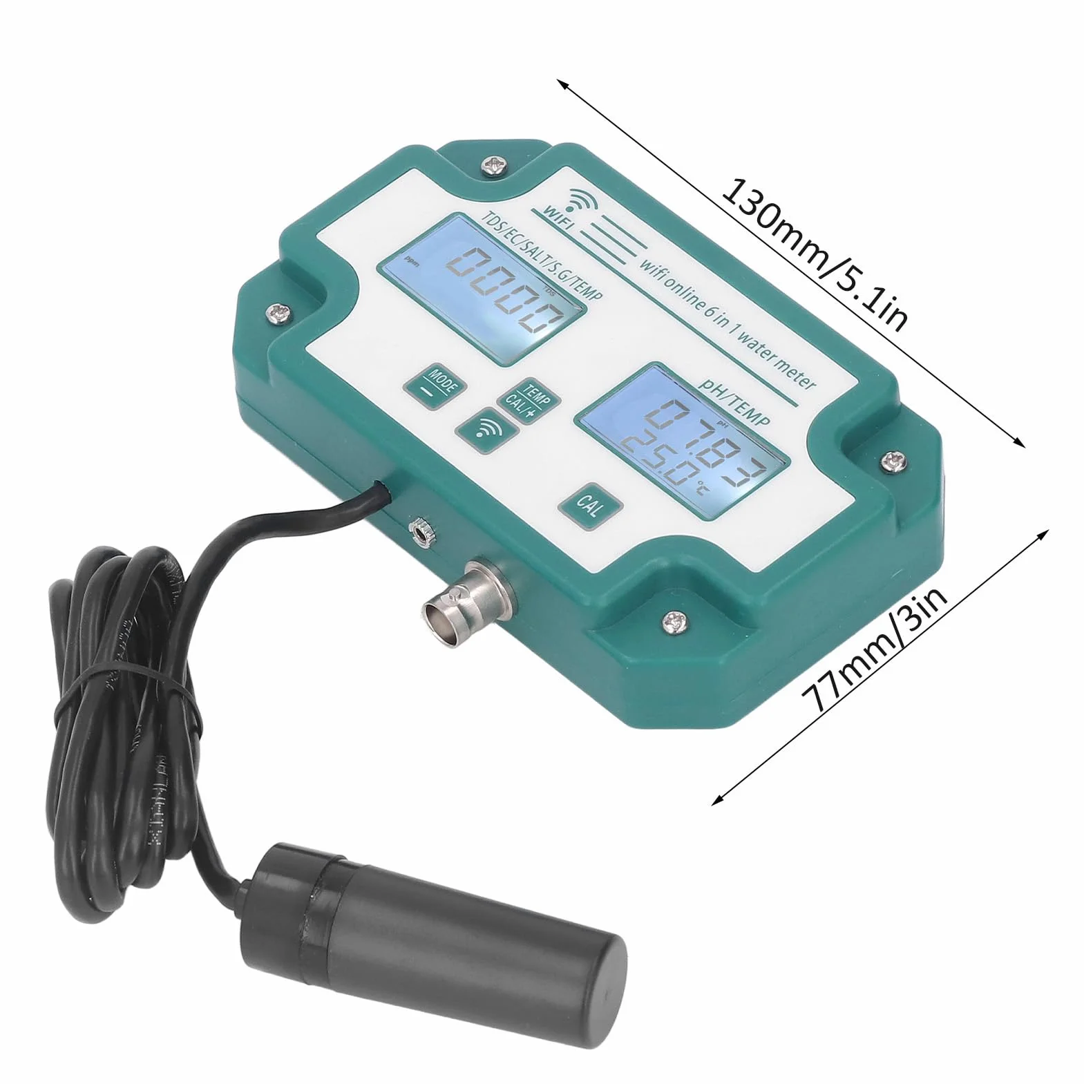 Wielofunkcyjny Miernik Jakości Wody 6 w 1 Połączenie WiFi PH TDS EC SG Tester Temperatury Soli do Akwarium(EU)