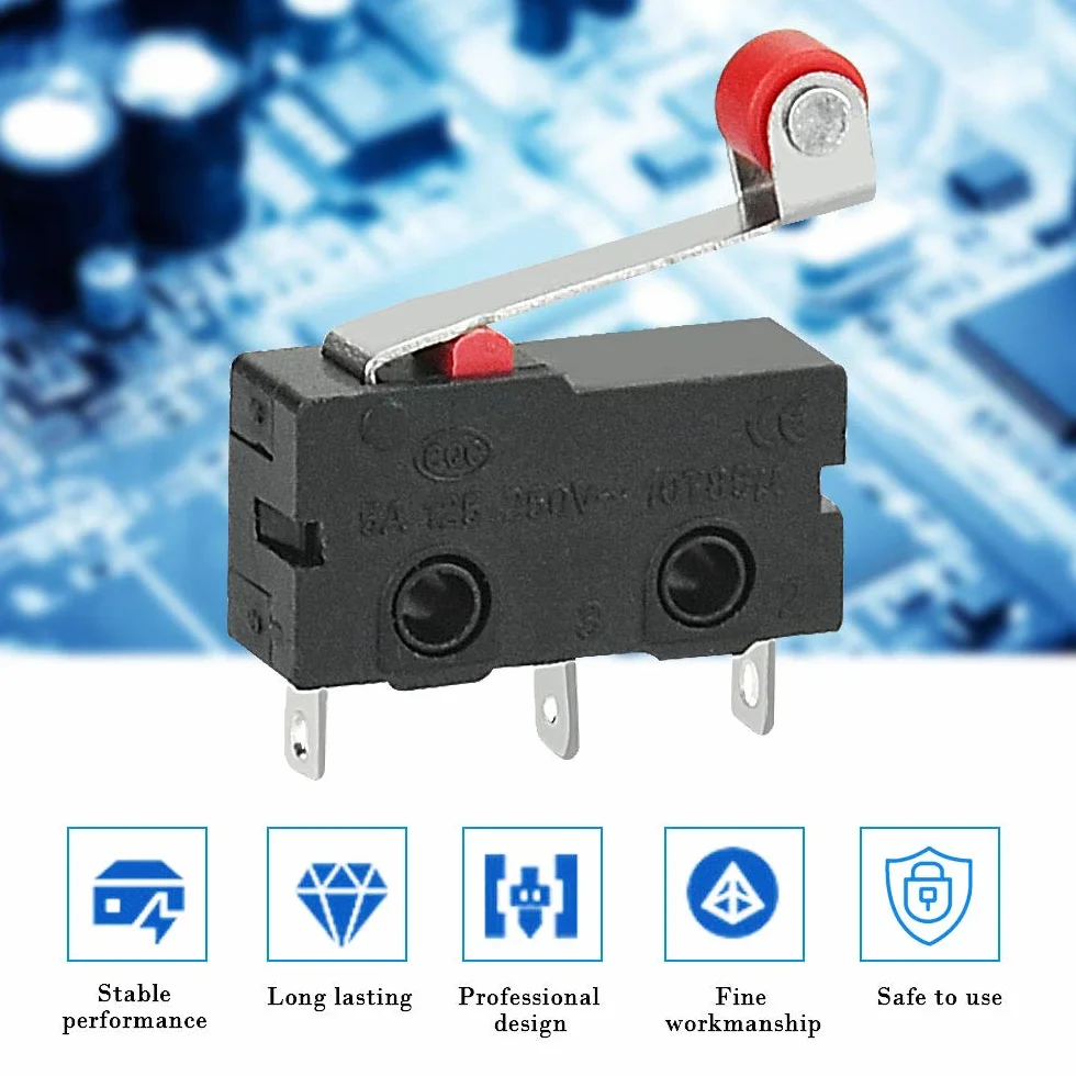 10 sztuk mikroprzełącznik krańcowy z dźwignią rolkową 250 V 5 A SPDT 1NO 1NC wyłącznik krańcowy mini miniaturowy przełącznik krańcowy 3 piny do mechaniki Arduino urządzeń elektronicznych