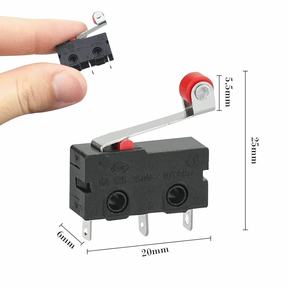 10 sztuk mikroprzełącznik krańcowy z dźwignią rolkową 250 V 5 A SPDT 1NO 1NC wyłącznik krańcowy mini miniaturowy przełącznik krańcowy 3 piny do mechaniki Arduino urządzeń elektronicznych