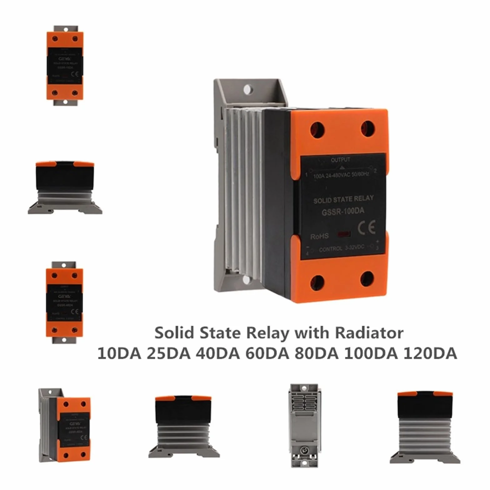 Przekaźnik półprzewodnikowy DC DC z chłodnicą SSR 10A 25A 40A 60A 80A 100A 120A SSR jednofazowy radiator na szynie DIN 1 szt. (GSR2-1-120DD)