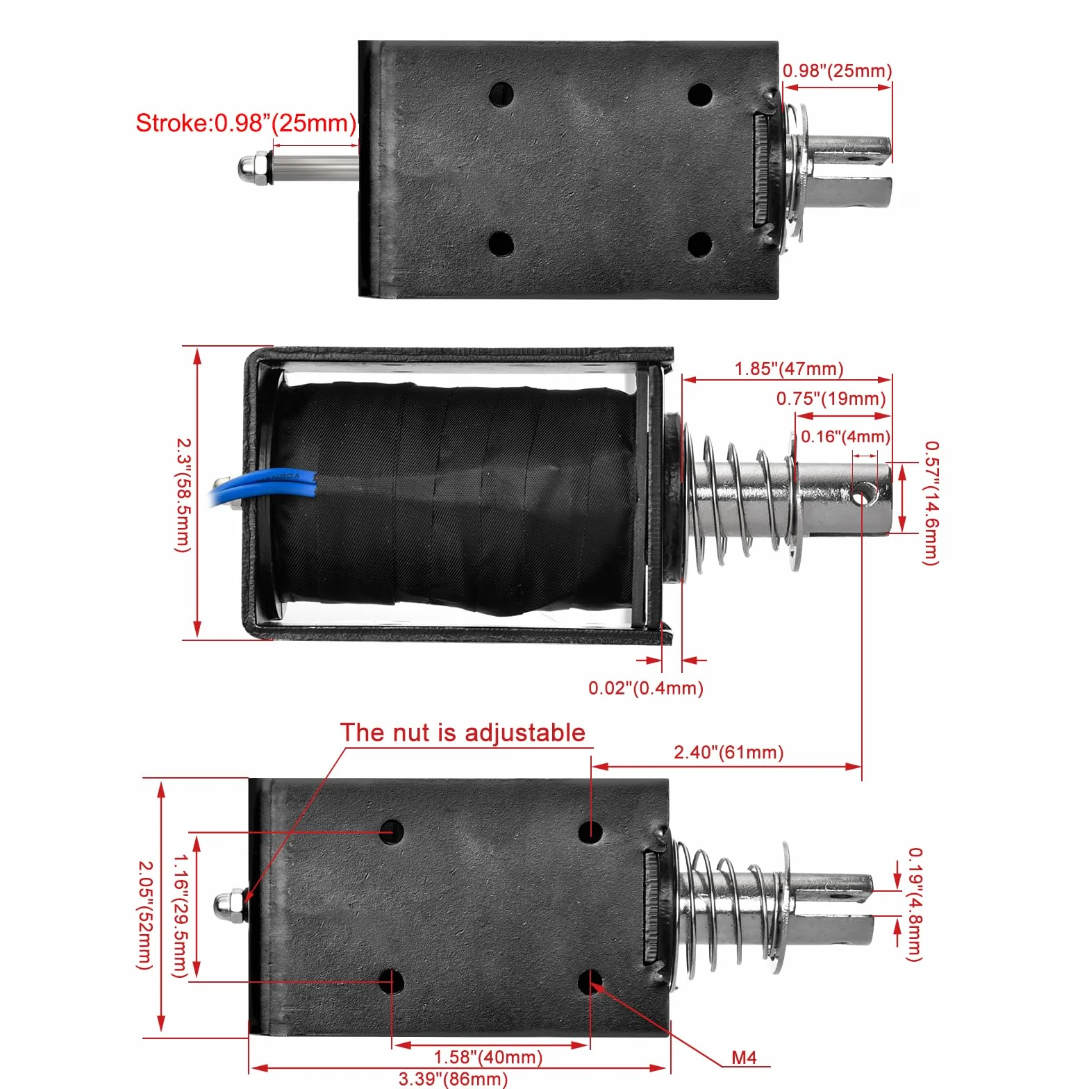 Heschen Elektromagnes HS-1683B DC24V 5,2A skok 25 mm siła 80N Push Pull