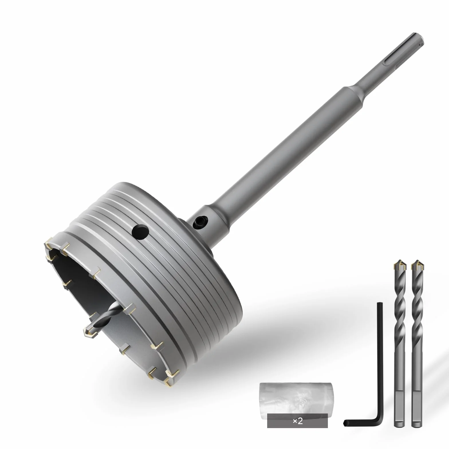 CSOOM Otwornica do betonu 115 mm z przedłużeniem SDS-Plus 220 mm, zestaw otwornic do betonu, 4 x wiertło centrujące 8 x 110 mm, końcówka z twardego metalu, 2 x wiertło centrujące