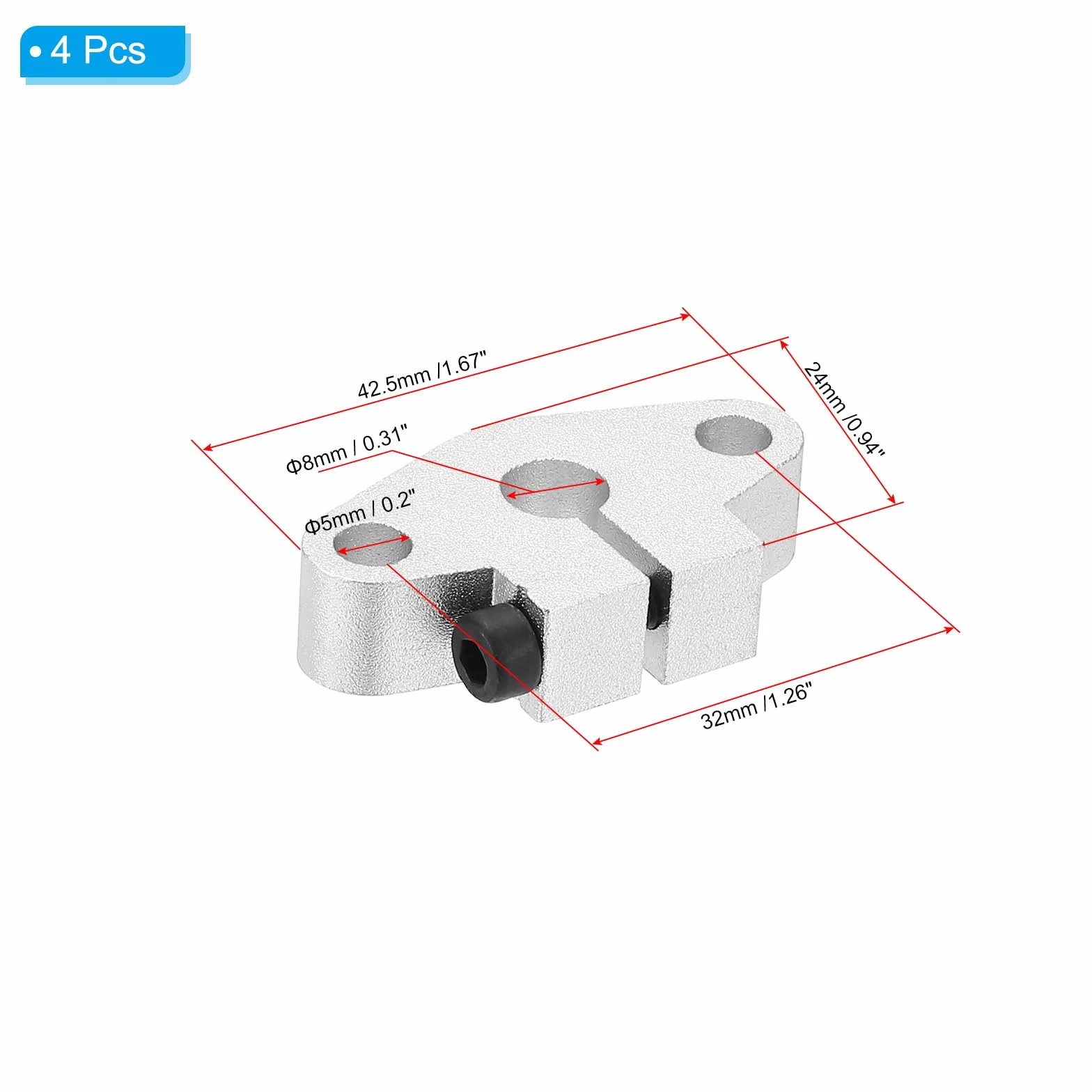 PATIKIL Shf8 Aluminiowy ruch liniowy drążek szynowy uchwyt zaciskowy prowadnicy 4 szt. do 8 mm wału