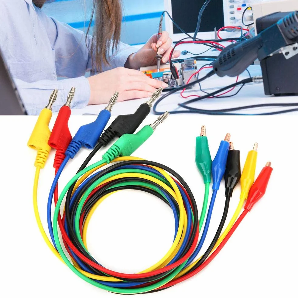 P1044 5-częściowy 4 mm 1 m multimetrowy zestaw przewodów testowych wtyków bananowych do mocowania przewodu testowego silikon elastyczny kabel testowy do multimetru