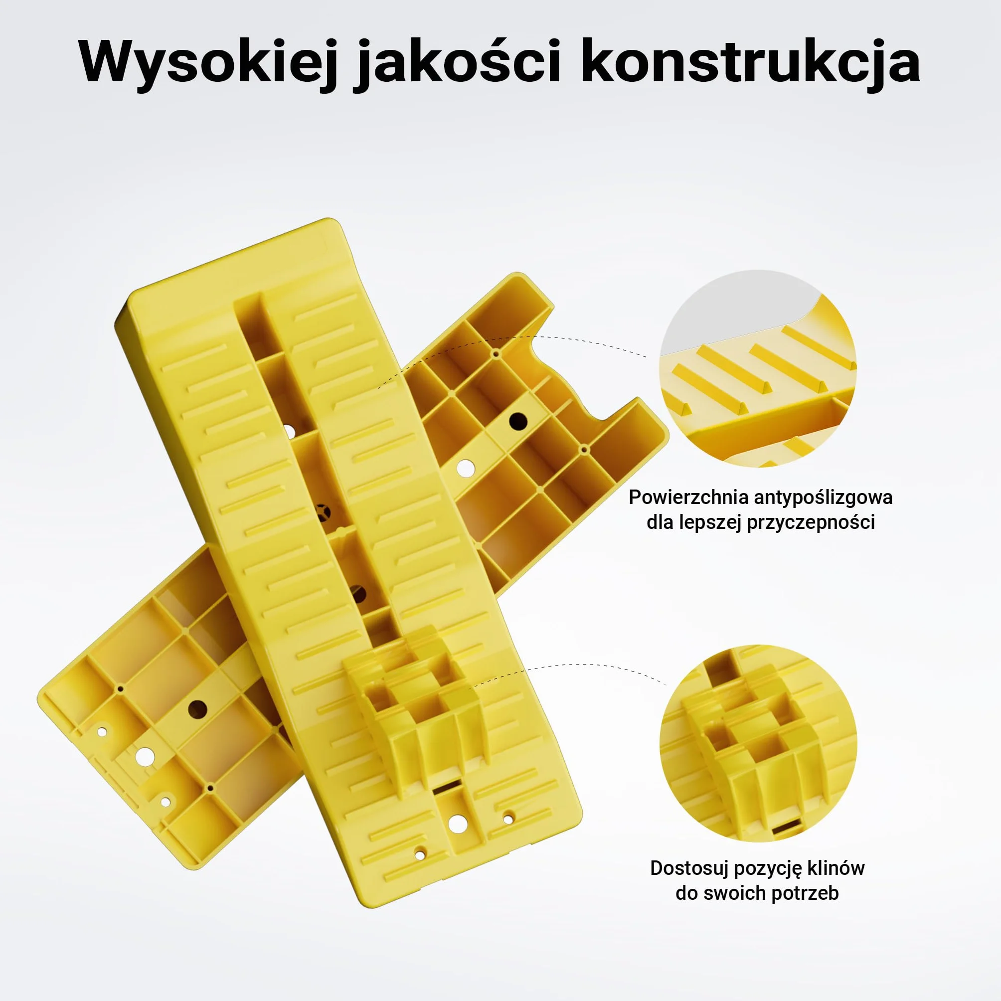 Wiltec Klin najazdowy samochodowy 2 szt. do 3 ton, żółte podjazdy HDPE 4/7/10 cm z blokadami