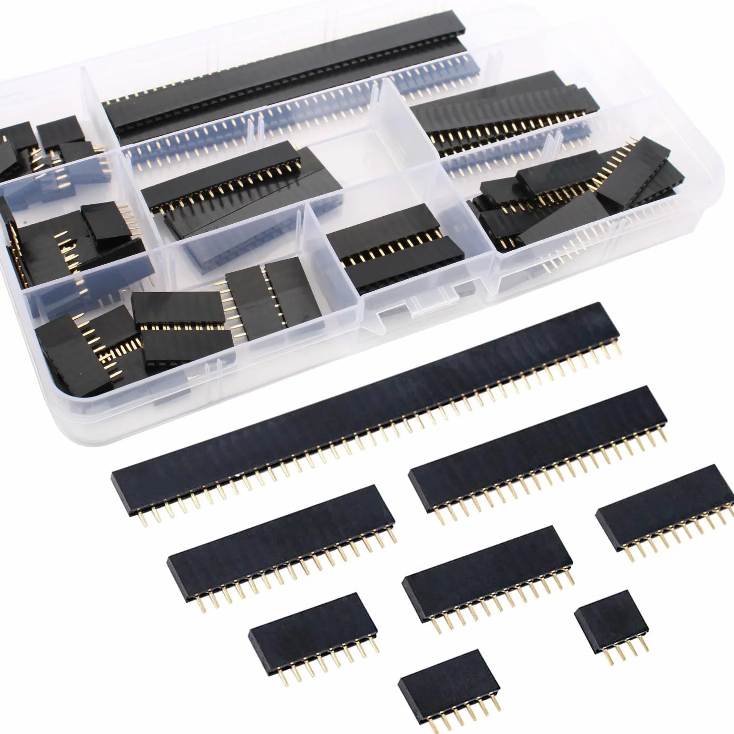 RUNCCI-YUN 60 sztuk 2,54 mm Pin Header Connector, Zestaw taśm nagłówka kołka do płytki PCB, (4/6/8/10/12/16/20/40 pinów) dla Arduino Stackable Shield