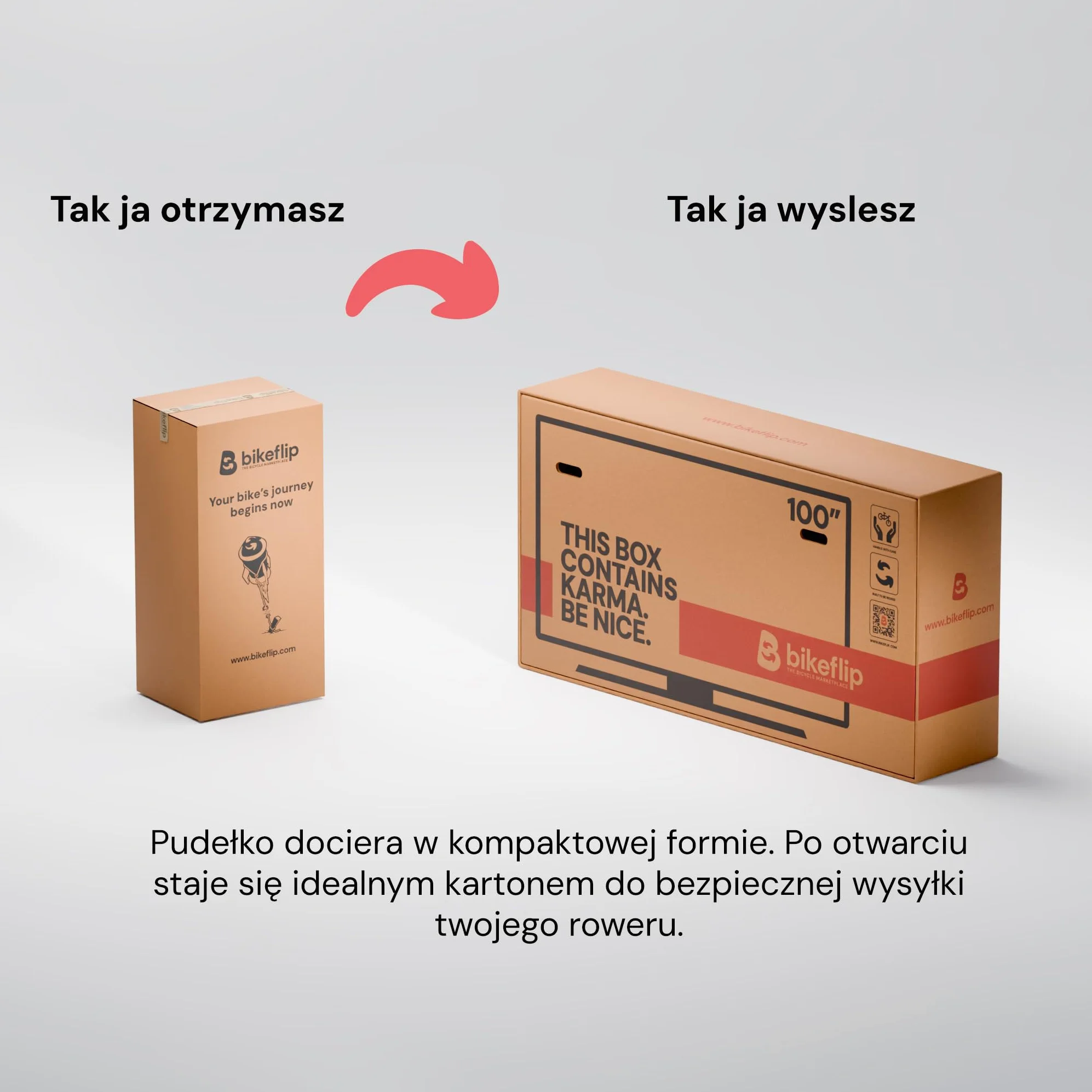 Bikeflip Box, Karton do Wysyłki Rowerów MTB, E-Bike i Gravel, Wytrzymała i Wielokrotnego Użytku Tektura Falista, Szybki Montaż do Podróży i Transportu Kurierem