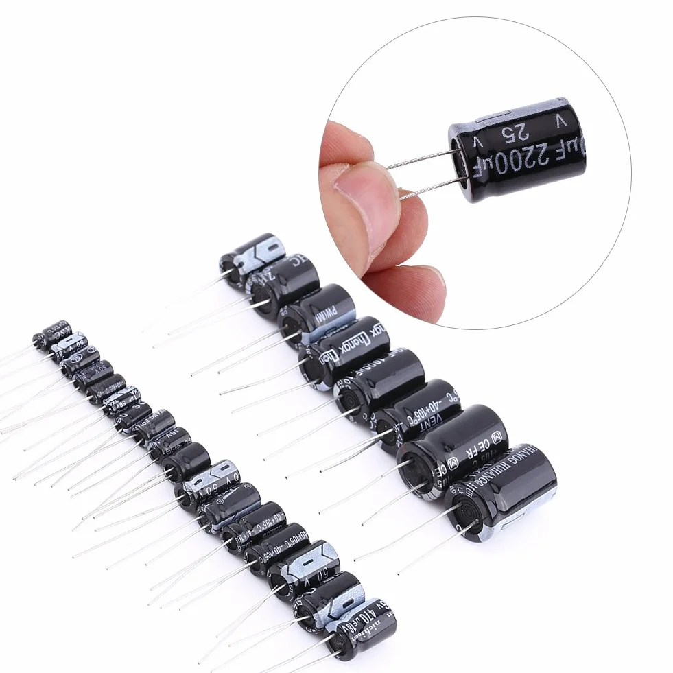 25 wartości x 5 szt. = 125 szt. kondensatorów elektrolitycznych zestaw zestaw niskiego napięcia 1uf-2200uf do elektronicznego diy