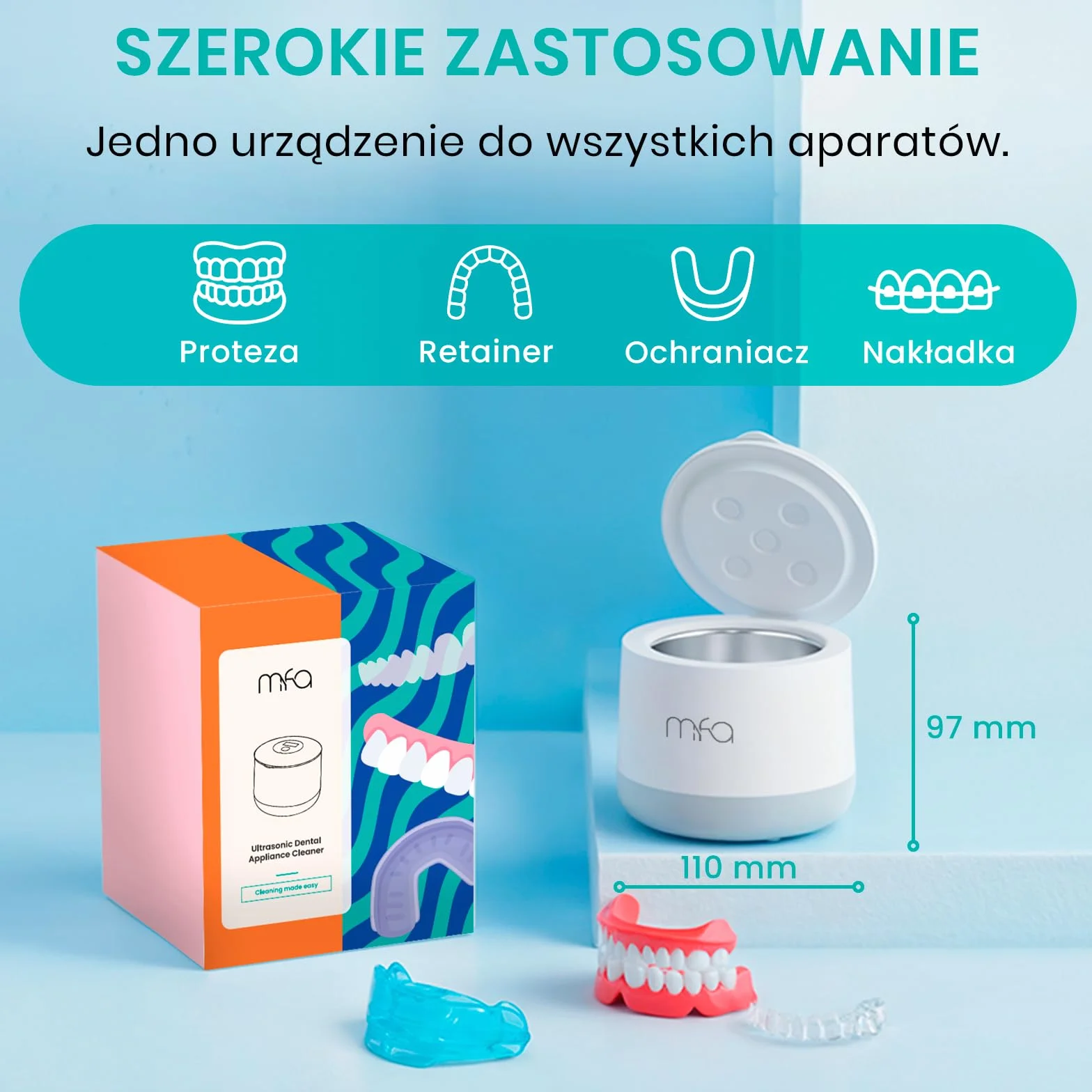 Ultradźwiękowy czyścik do protez zębowych, aparatów ortodontycznych, szyn, retainerów, alignerów | Ultrasonic Dental Cleaner