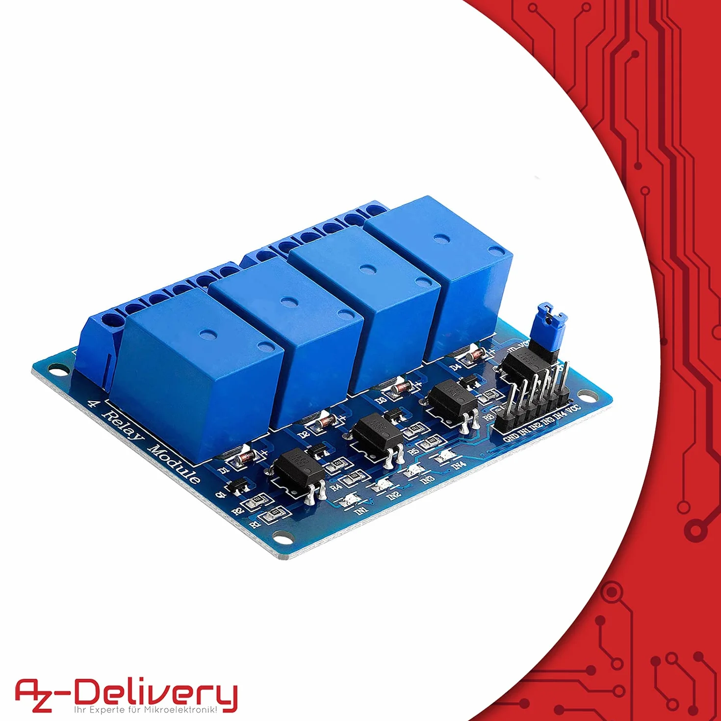 AZDelivery 4-Relay Moduł 5V z Optocoupler Low-Level Trigger kompatybilny z Arduino i Raspberry Pi w tym e-Book!