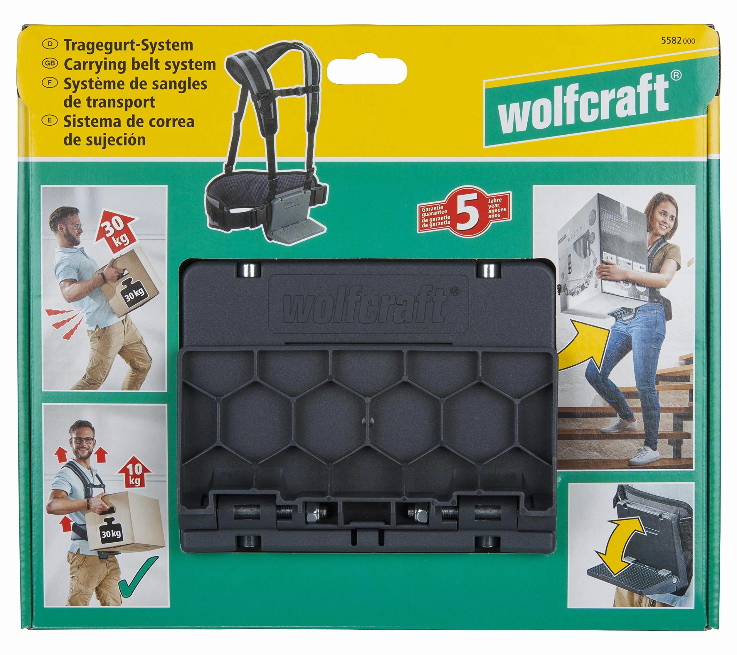 wolfcraft Systemowy pas do przenoszenia ładunków I 5582000 I Pomocnik w trakcie przeprowadzek i w pracach codziennych