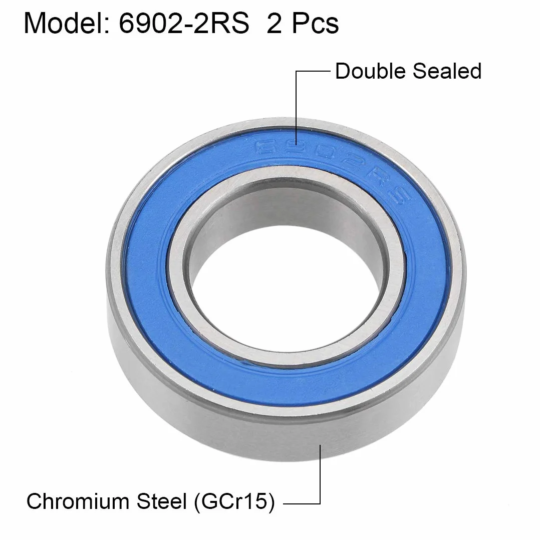 sourcing map 6902-2RS Łożyska kulkowe z głębokim gardłem 15mm x 28mm x 7mm podwójnie uszczelniona chromowana stal niebieska pokrywa P6(ABEC3) 2 szt