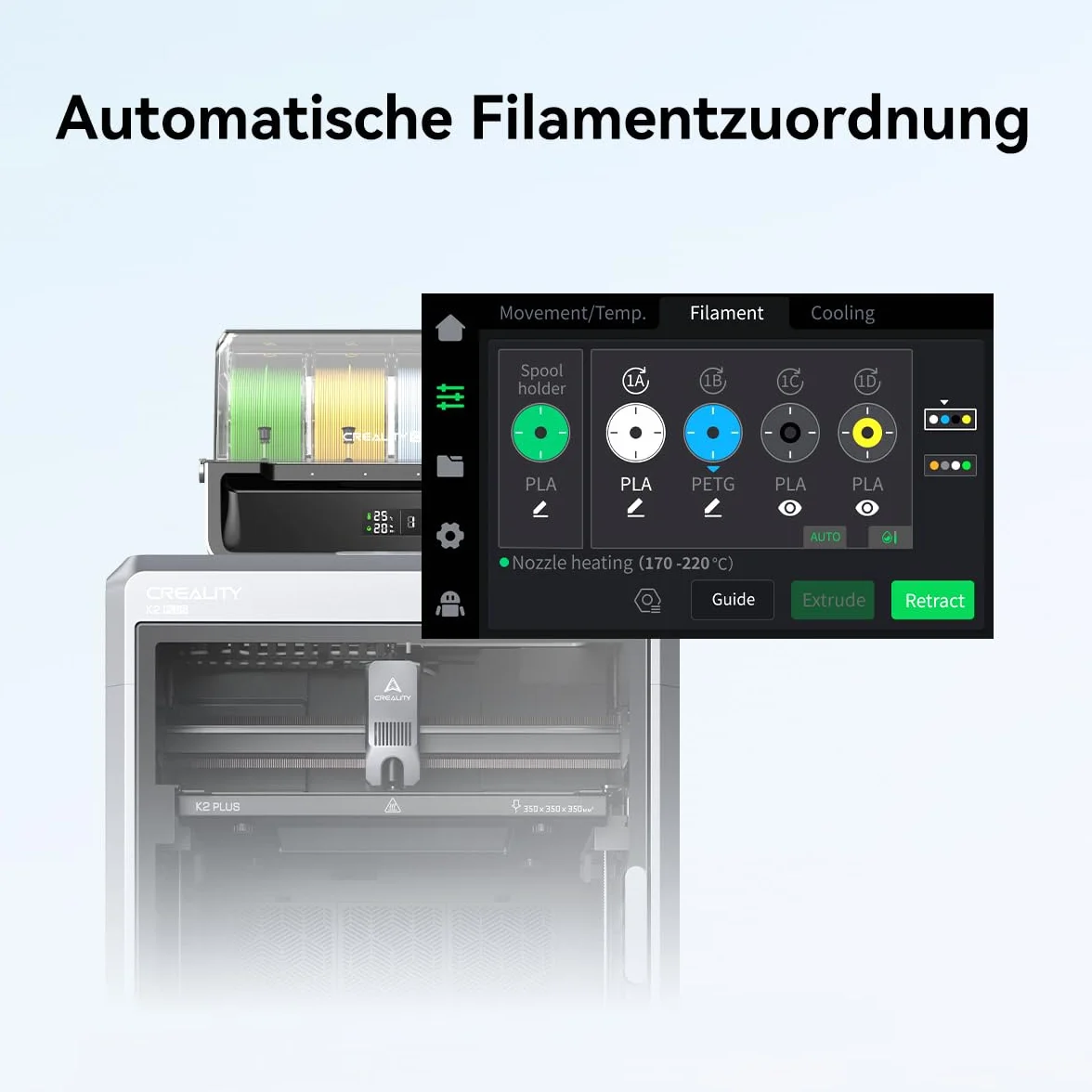 Creality CFS system filamentu do K2 Plus Creality Hi, automatyczna identyfikacja filamentu, automatyczne zatrzymywanie wilgoci do filamentu