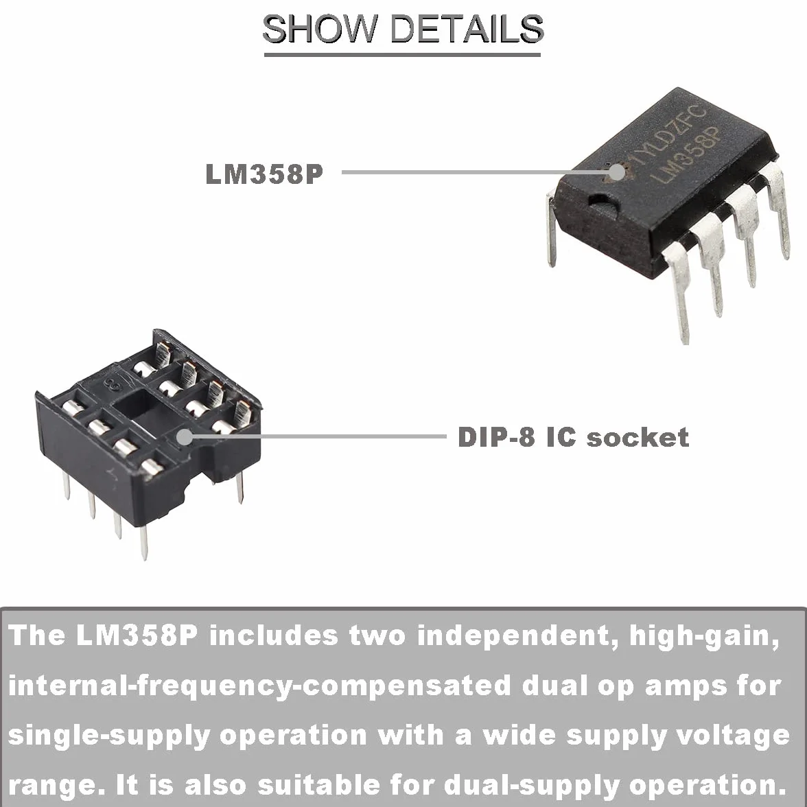 50 szt. LM358 LM358P Precision Podwójny wzmacniacz operacyjny 3V-32V LM358N DIP-8 IC duży chip + 50 szt. Gniazdo DIP-8 IC, dla doświadczenia elektroniki DIY