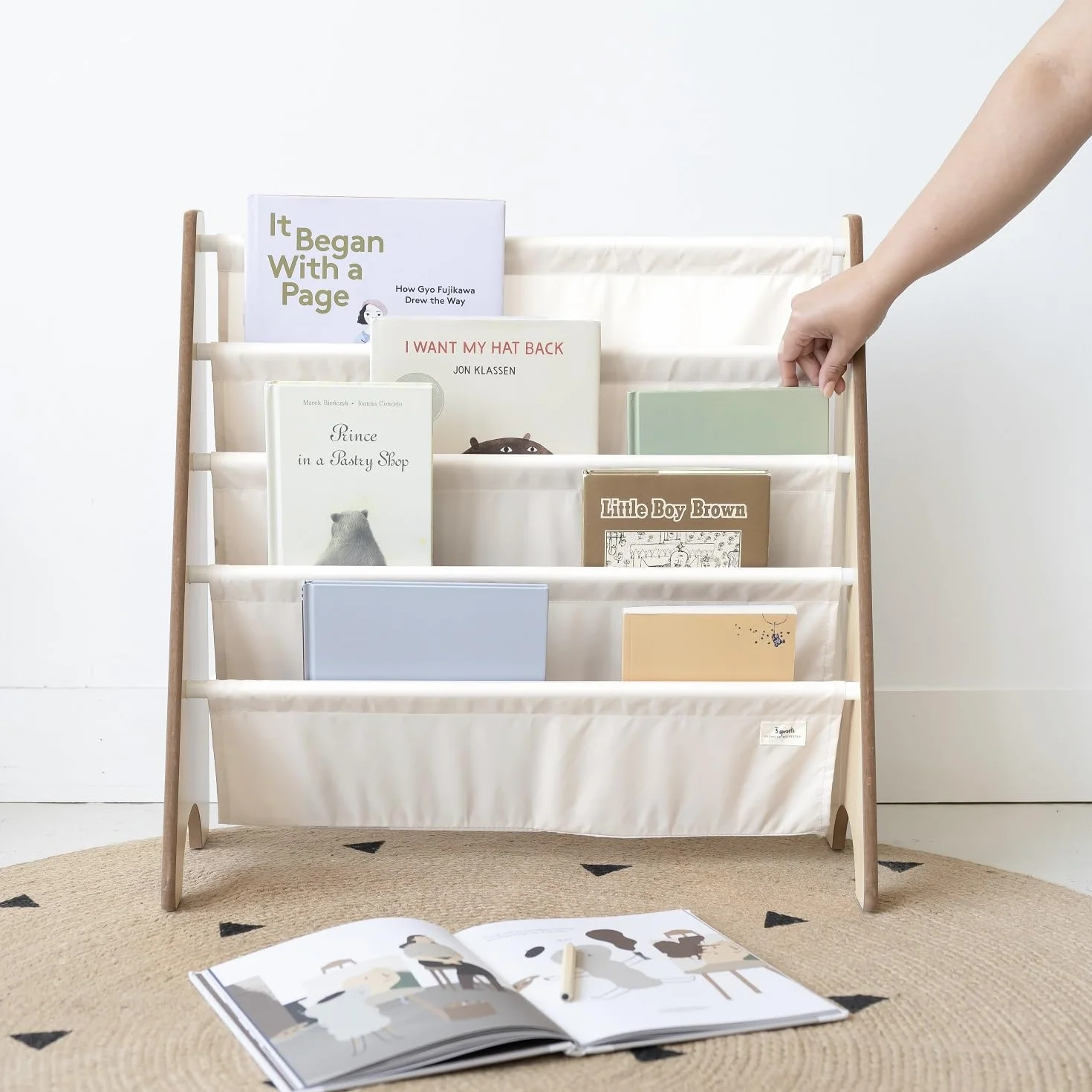 3 Sprouts Biblioteka Frontale Montessoriana - Jednolity kolor Kremowy
