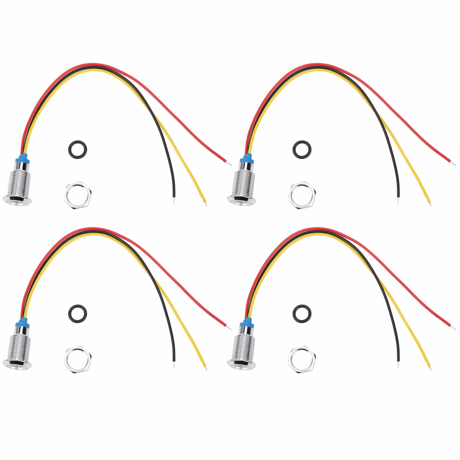 Zestaw 4 okrągłych diod LED 10 mm wstępnie przewodowe podwójne kolorowe wodoodporne światło kontrolne 12-24 V czerwone i żółte
