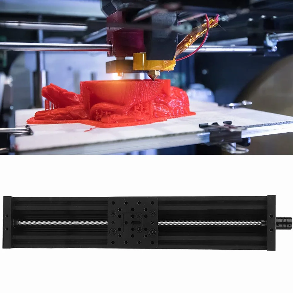 Prowadnica liniowa Stół ślizgowy 8mm Śruba kulowa prowadząca Tor ruchu Stop aluminium Prowadnica liniowa CNC Napęd etapowy do drukarki 3D Maszyna do grawerowania (500mm-czarny)