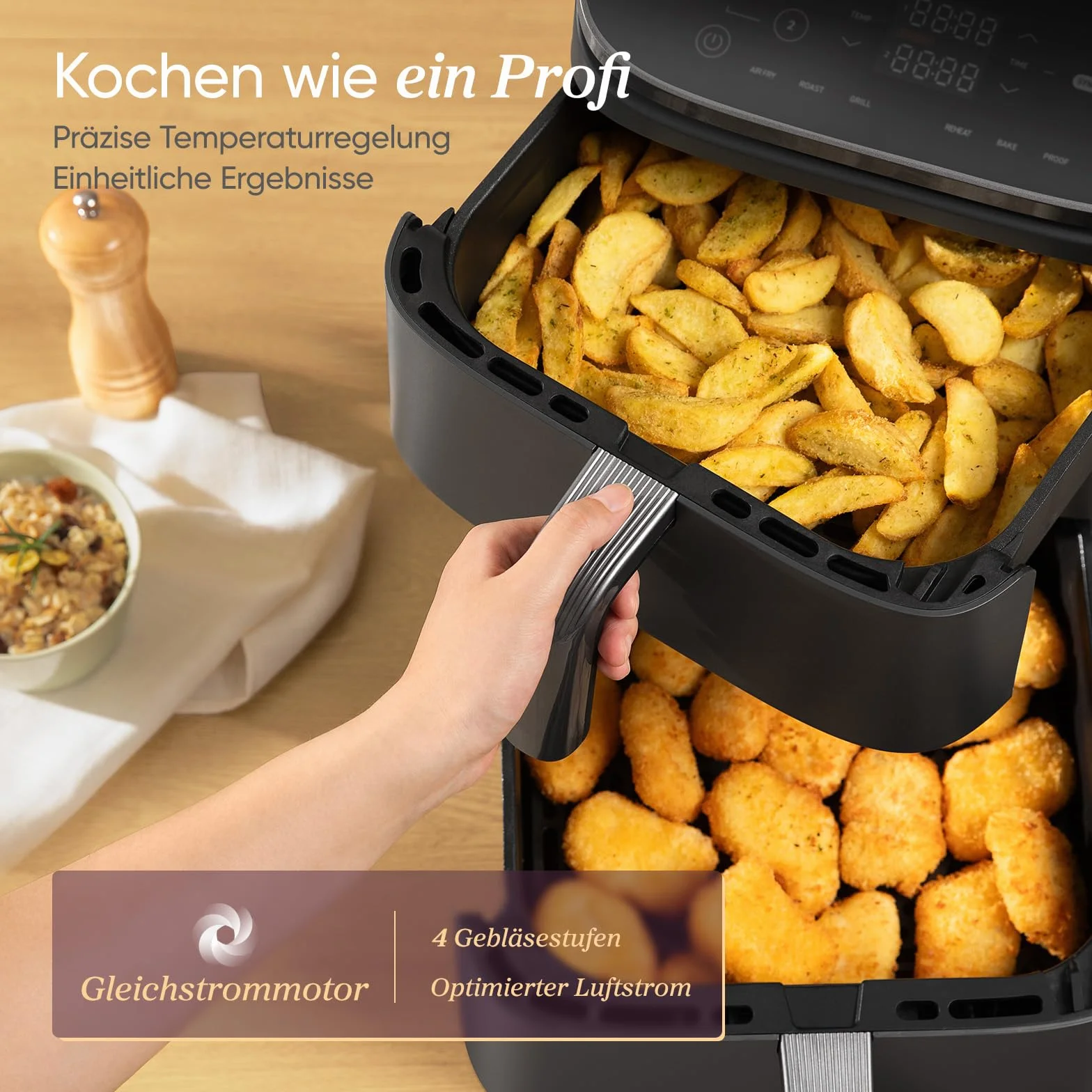 COSORI Turbo Tower frytkownica na gorące powietrze z 2 komorami, 10,8 l Double Stack Airfryer, oszczędza 41% powierzchni kuchennej, turbo przepływ powietrza dla chrupiących rezultatów, w zestawie