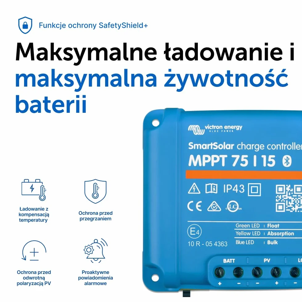 Victron Energy SmartSolar MPPT 75V 15A 12/24V Kontroler Ładowania Słonecznego Bluetooth