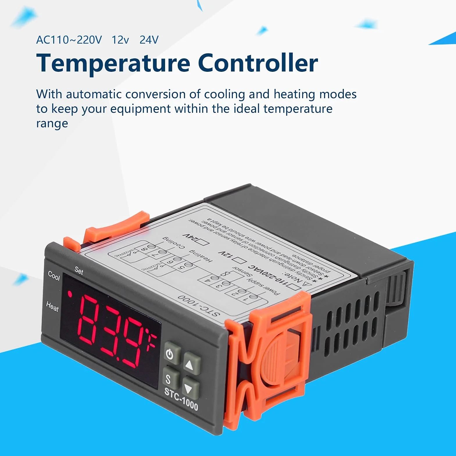 STC-1000 Uniwersalny Cyfrowy Regulator Temperatury, Termostat Chłodzący i Grzewczy z Czujnikiem NTC do Domowego Warzenia Piwa Fermentor Lodówka Inkubator Szklarnia(24V)