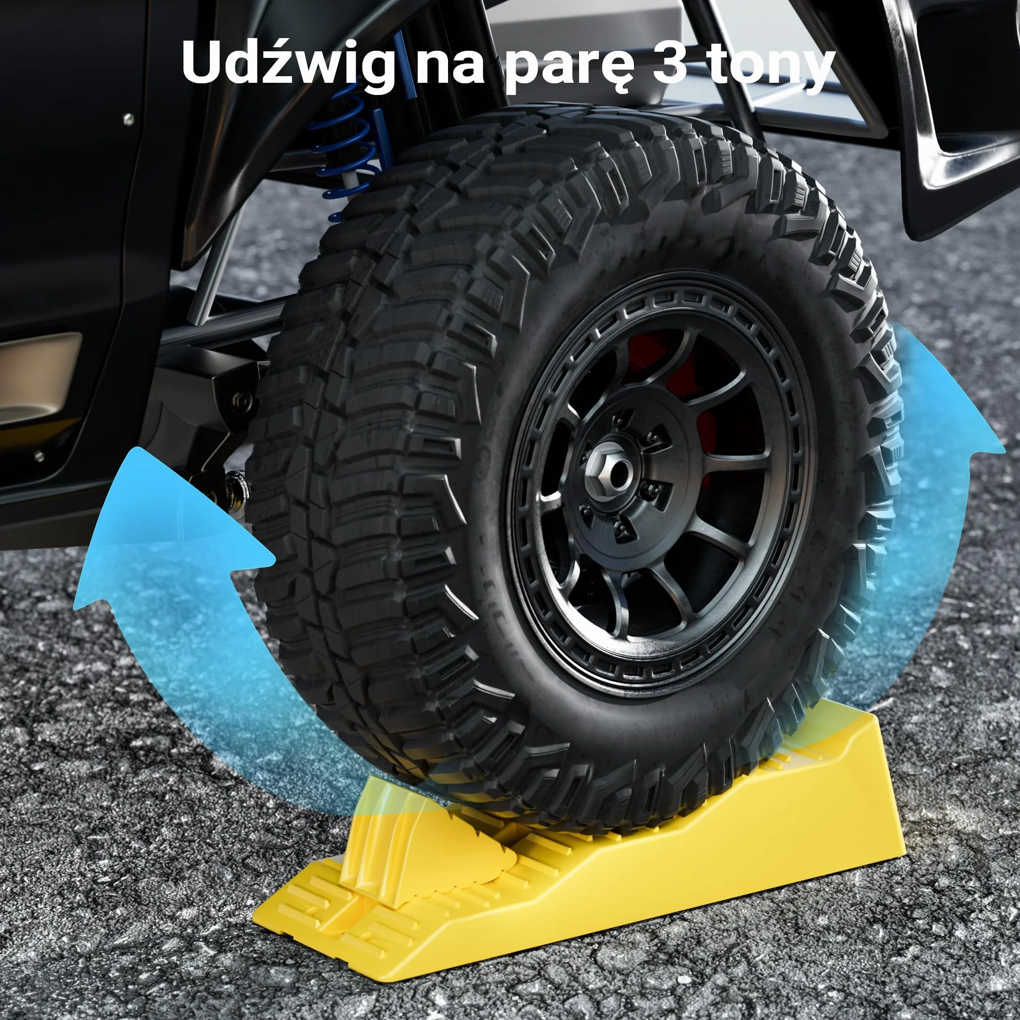 Wiltec Klin najazdowy samochodowy 2 szt. do 3 ton, żółte podjazdy HDPE 4/7/10 cm z blokadami