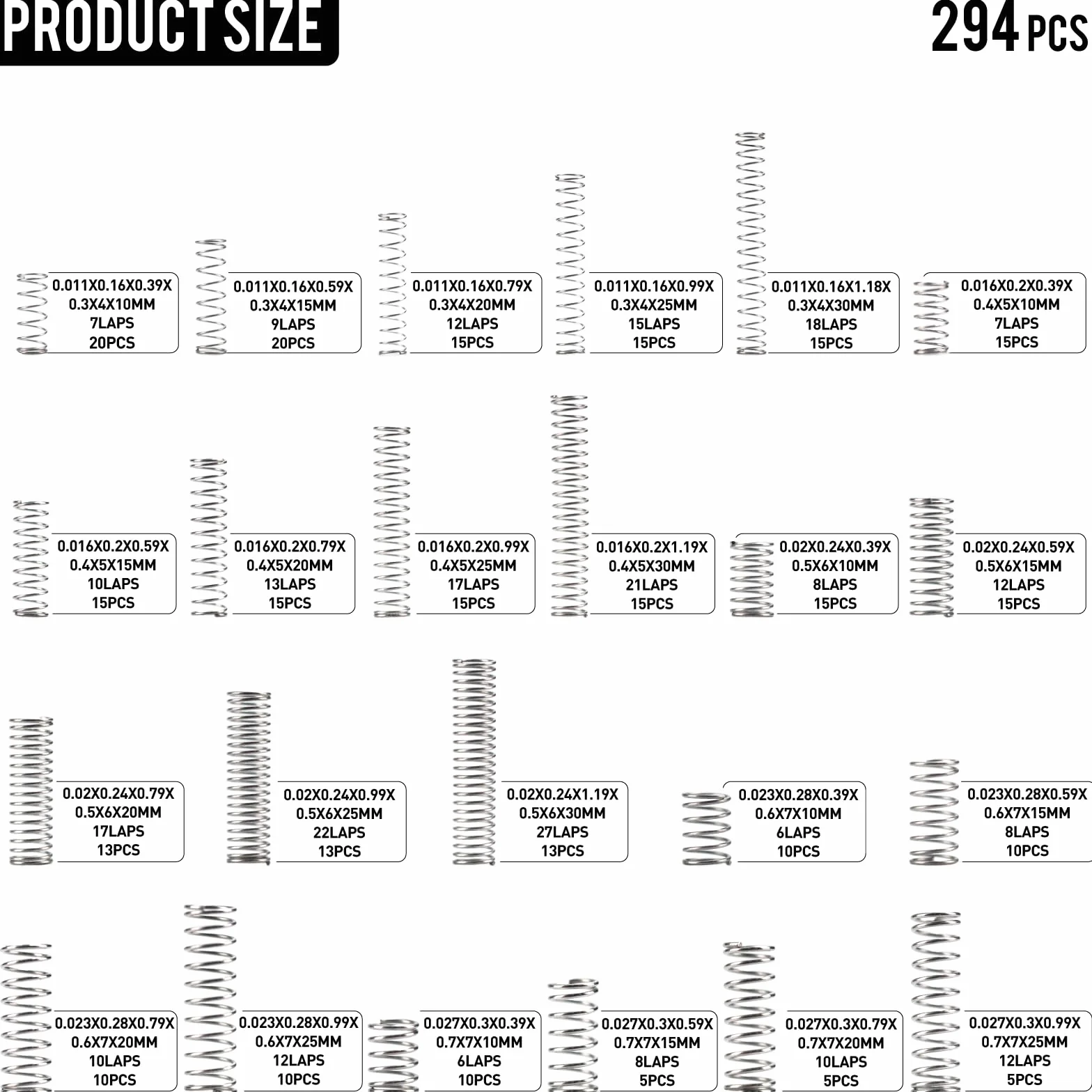 294 sztuki zestawu sprężyn naciskowych, sprężyny ze stali nierdzewnej, spiralne metalowe sprężyny, mały zestaw sprężyn, mechaniczne sprężyny
