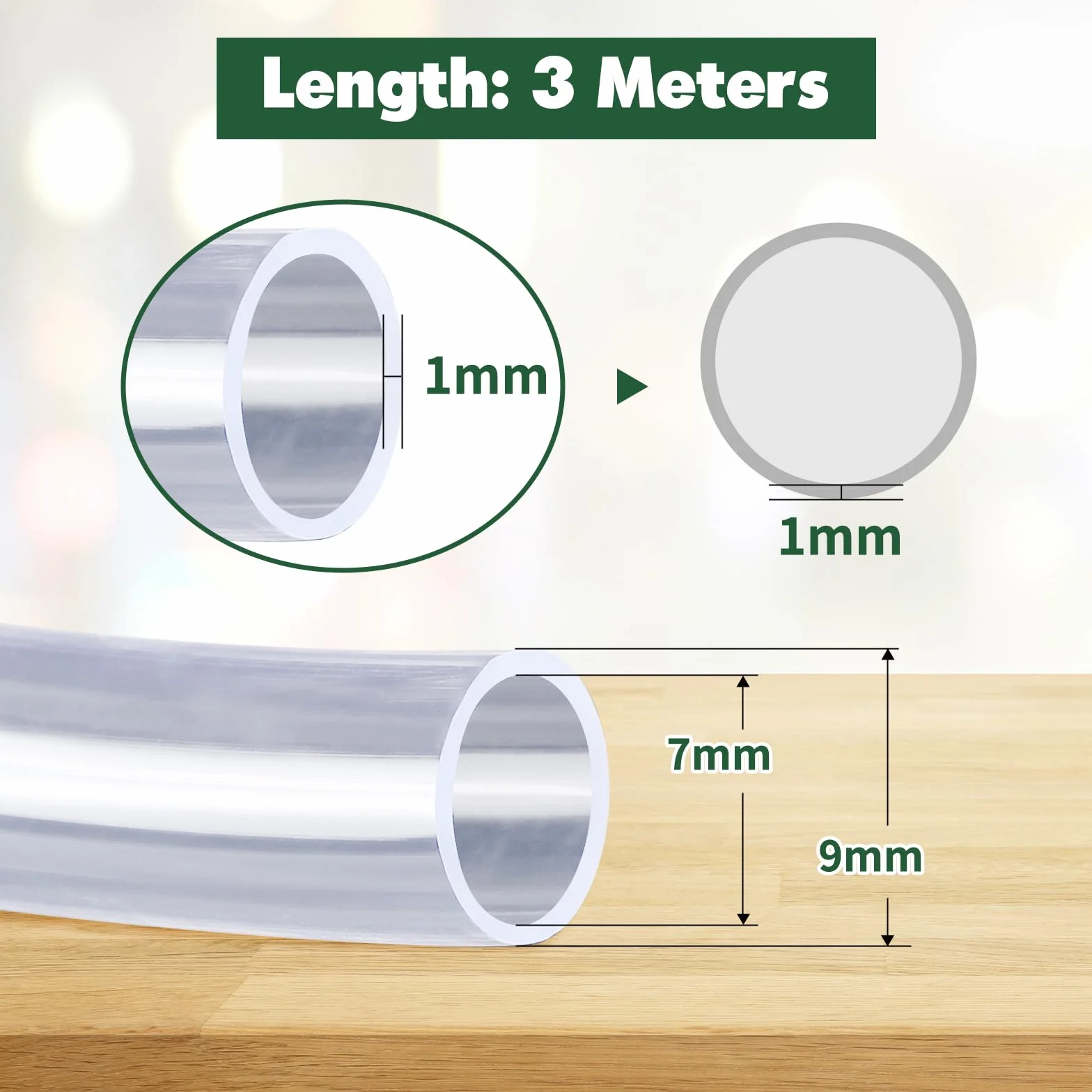 Kesote Przezroczysta rura PVC 3 m 7×9 mm wąż akwariowy