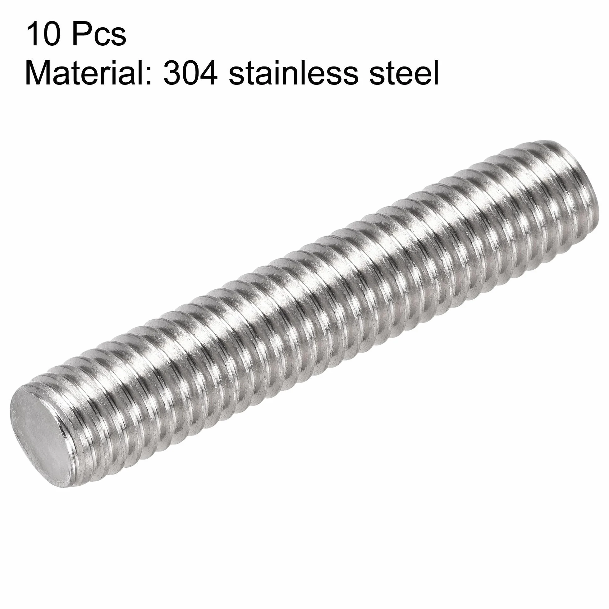 sourcing map 10 sztuk M10 x 50 mm pełny gwintowany pręt 304 stal szlachetna gwint prawy, M10-1,5 skok gwintu