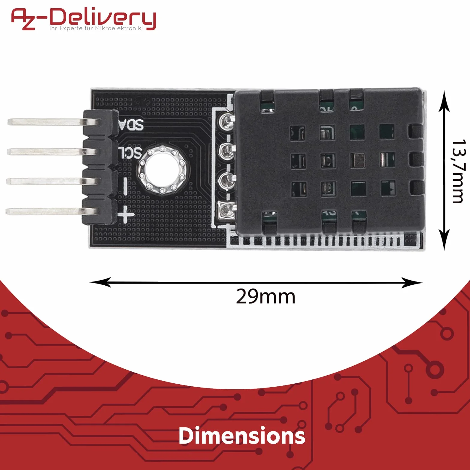 AZDelivery DHT20 Cyfrowy czujnik temperatury i wilgotności I2C 2,5V-5,5V dla Raspberry Pi