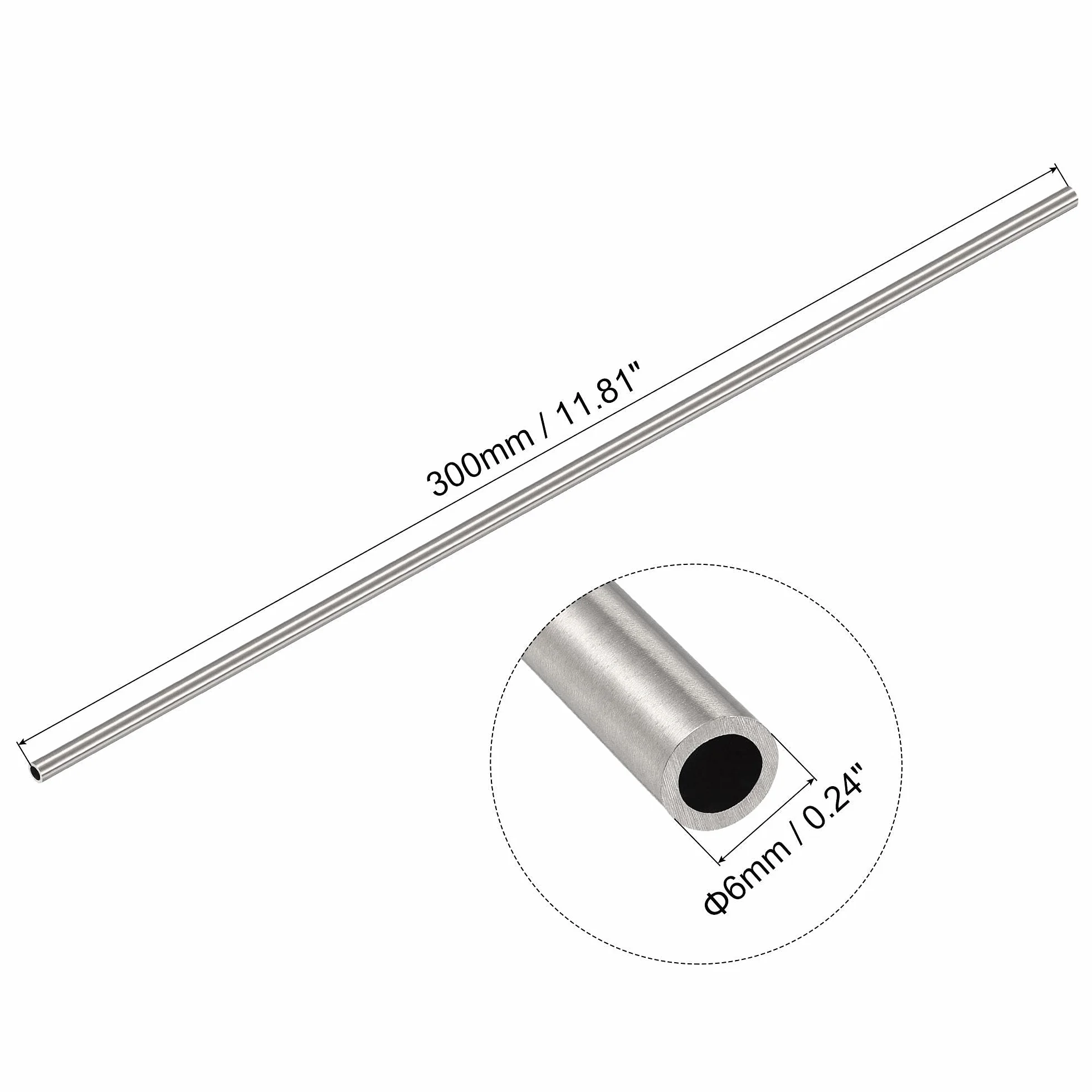sourcing map Rękodzieło okrągła rura 304 stal nierdzewna 6 mm średnica zewnętrzna 1 mm grubość ścianki 300 mm długości