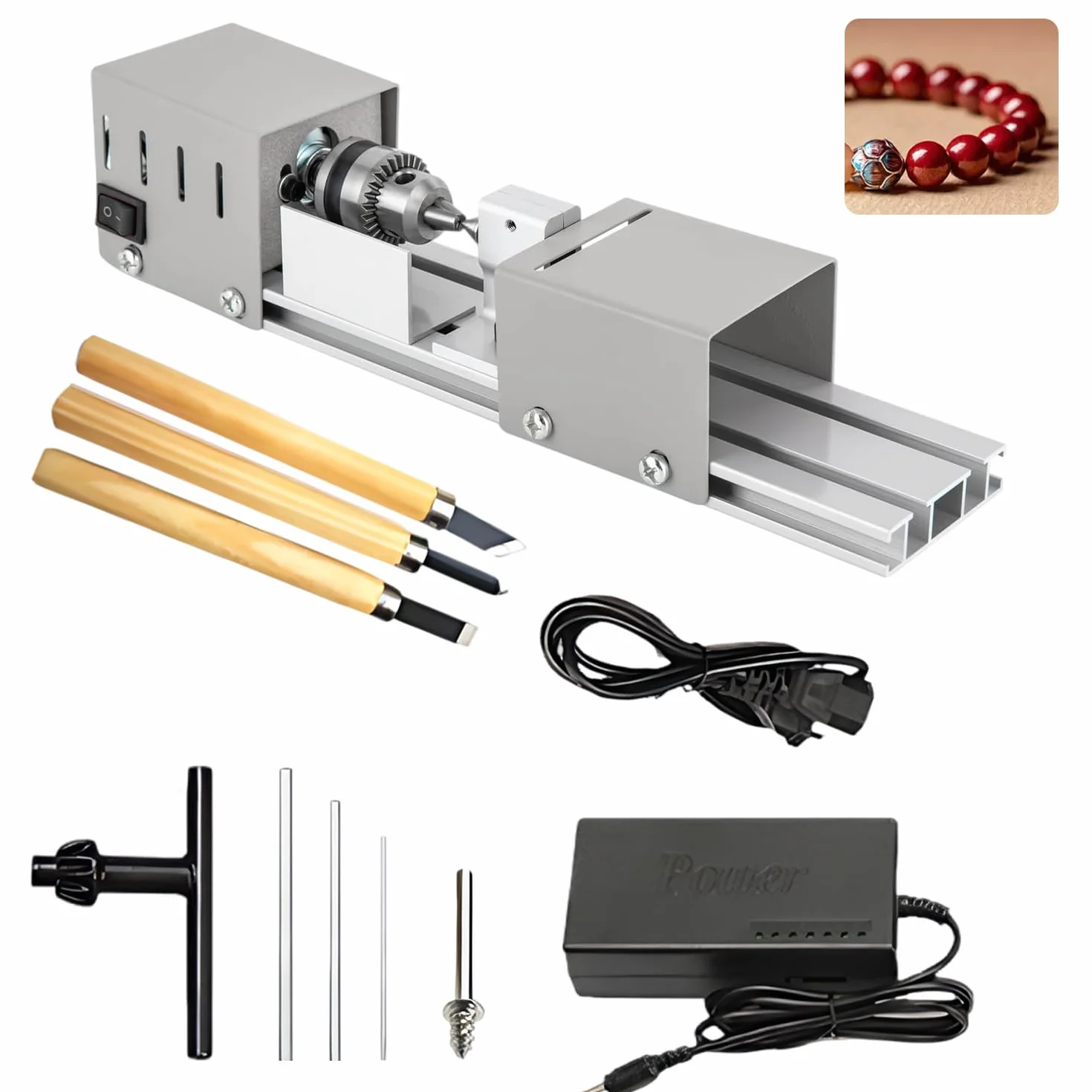 Mini tokarka 125 W 2000-8000 obr./min 7-biegowa regulacja zakres zacisku 0,02-0,24 cala metalowa