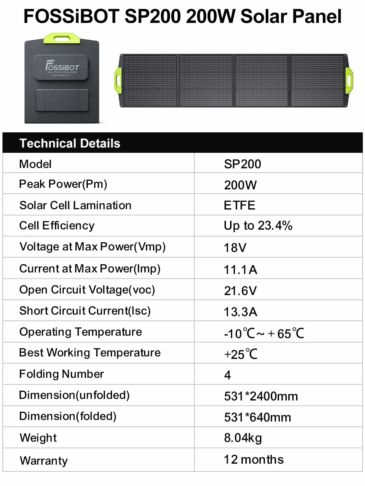 FOSSIBOT-Polska VAT 23% SP200 panel słoneczny 200W, składany moduł solarny do przenośnych generatorów solarnych