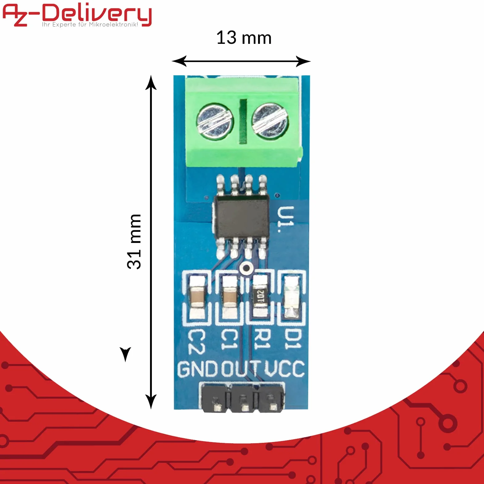 AZDelivery ACS712 30A amperowy moduł czujnika prądu Czujnik prądu kompatybilny z Arduino w tym e-book!