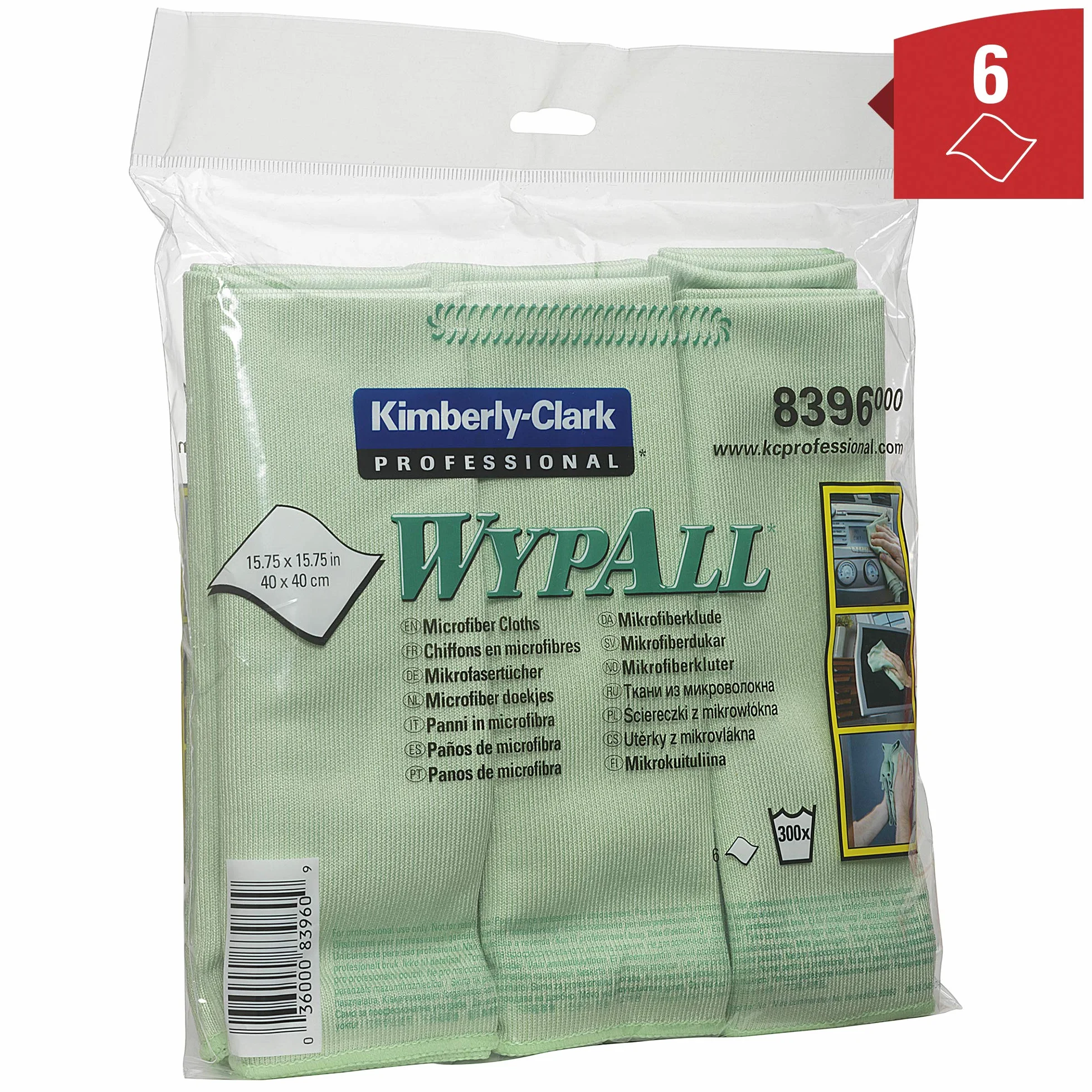 Ściereczki z mikrofibry WypAll 8396 — 4 opakowanie przenośne x 6 ściereczek, zielonych